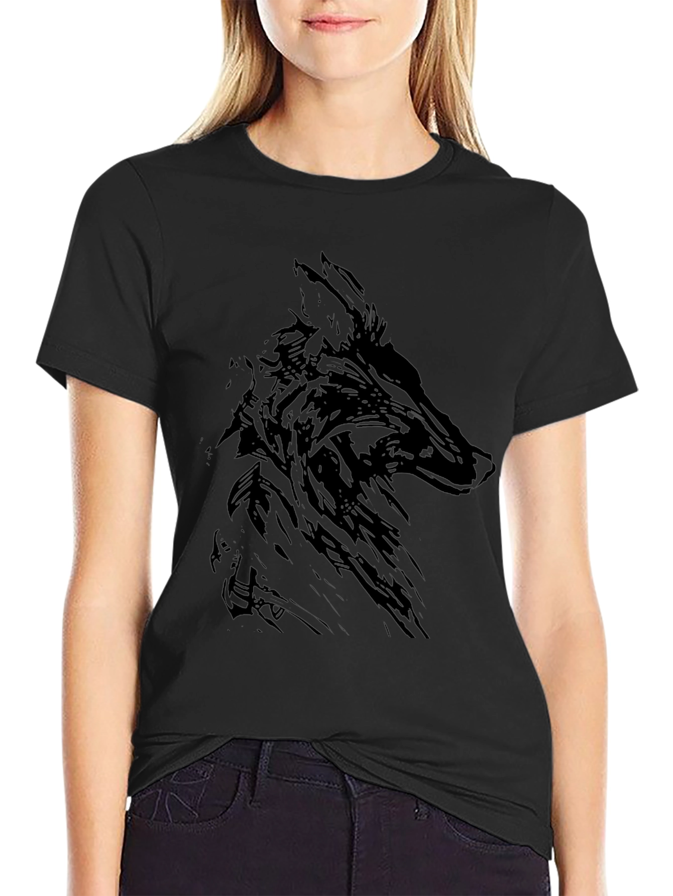 Mens Black Wolf Graphic Print T-Shirt