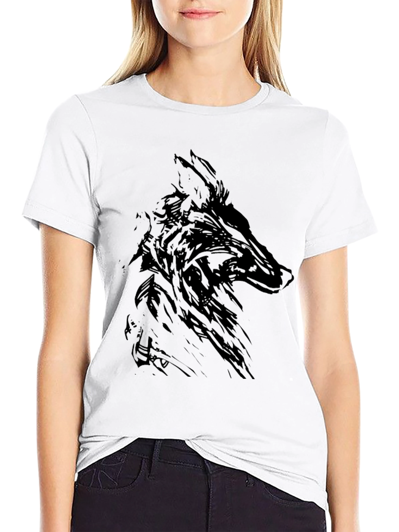 Mens Black Wolf Graphic Print T-Shirt