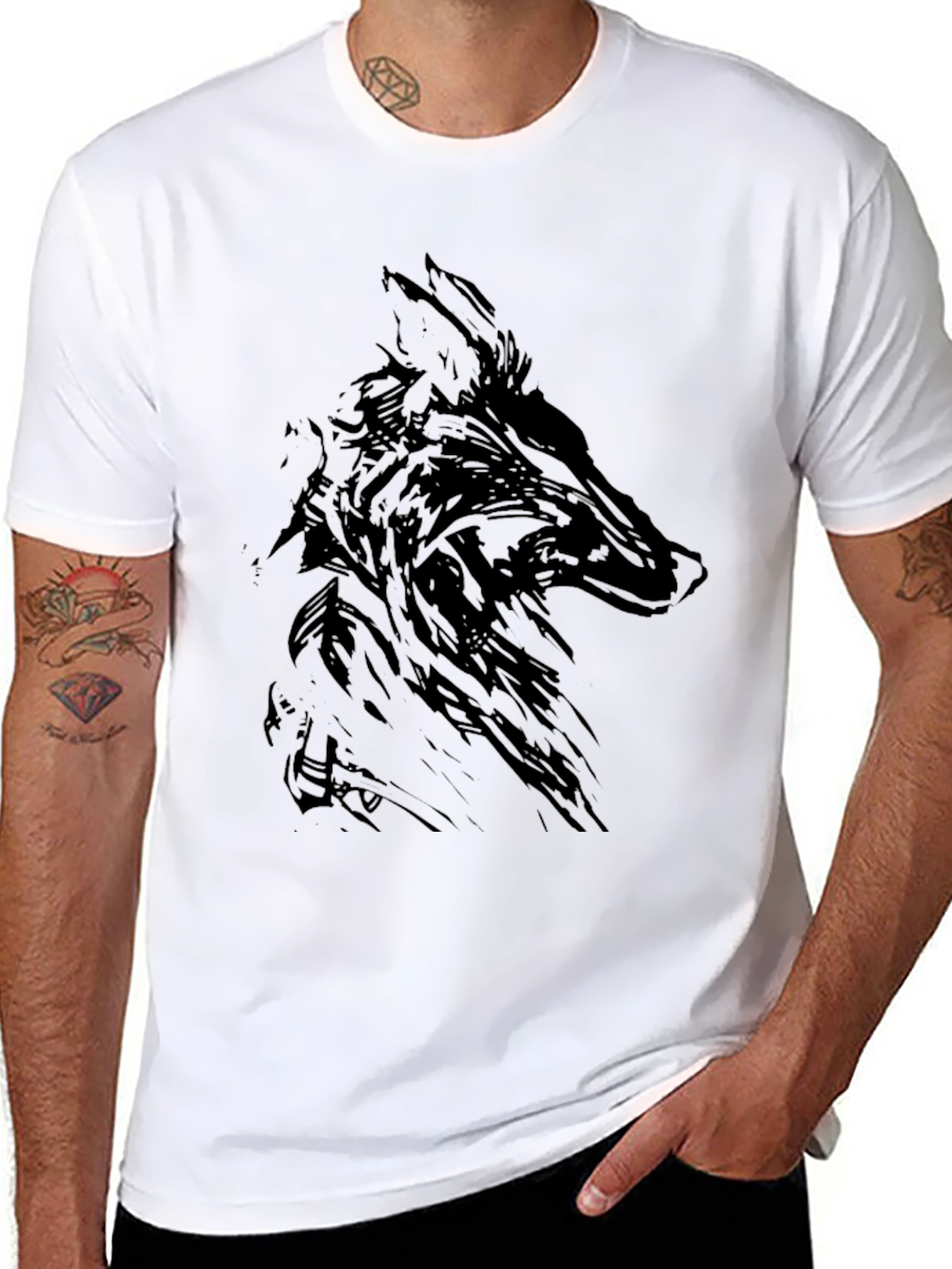 Mens Black Wolf Graphic Print T-Shirt