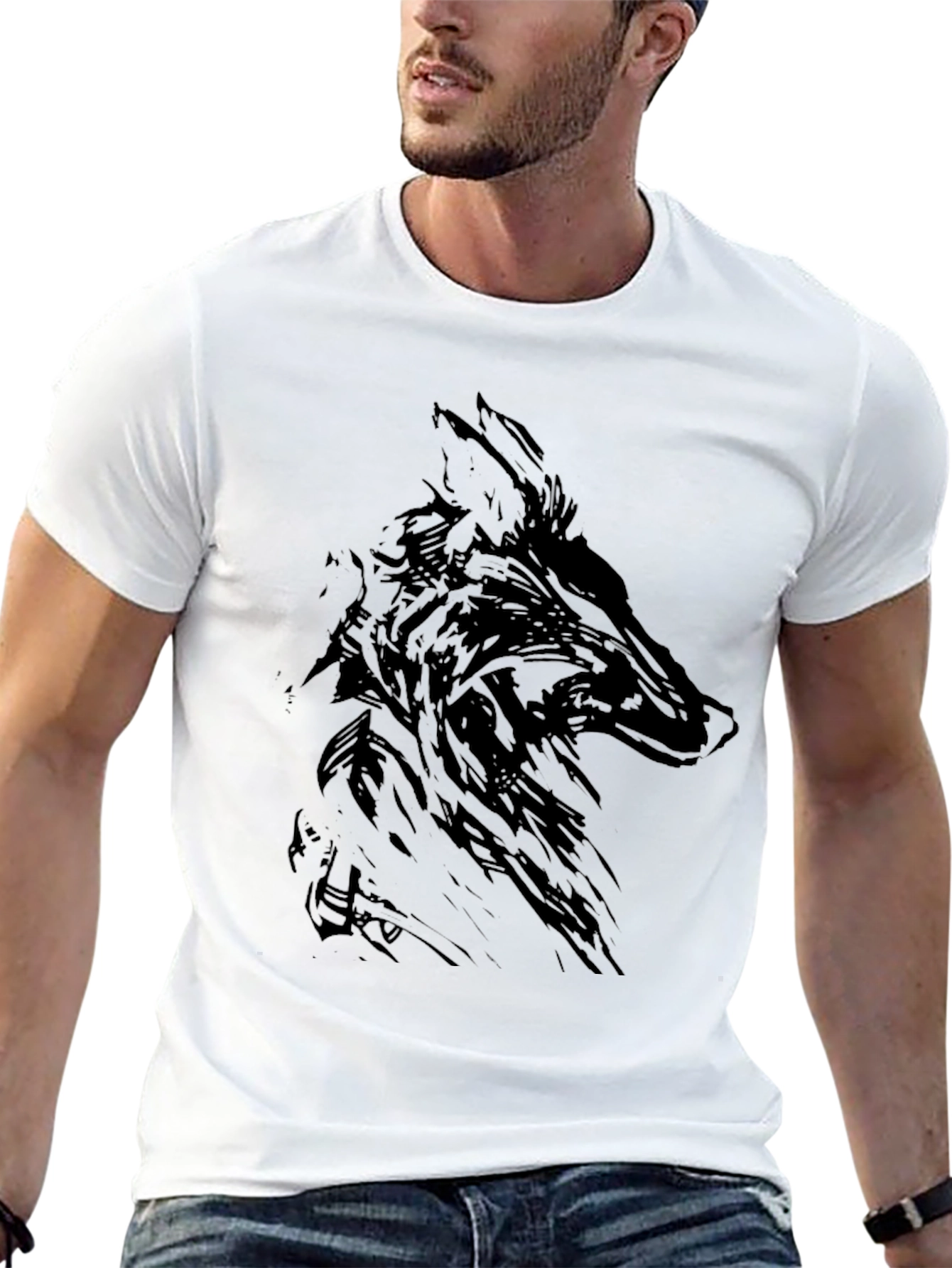 Mens Black Wolf Graphic Print T-Shirt