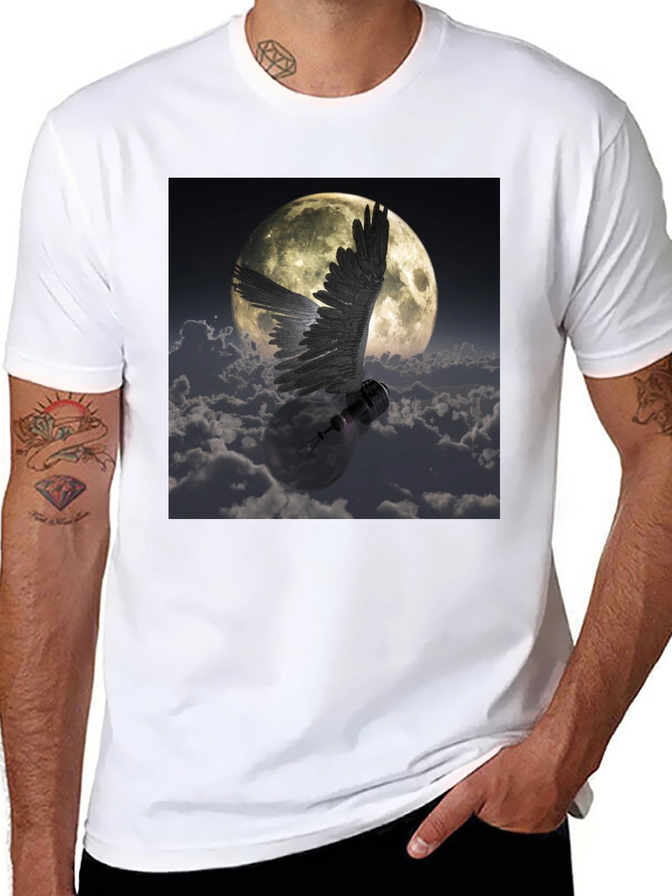 Winged Lightbulb Moon Graphic T-Shirt
