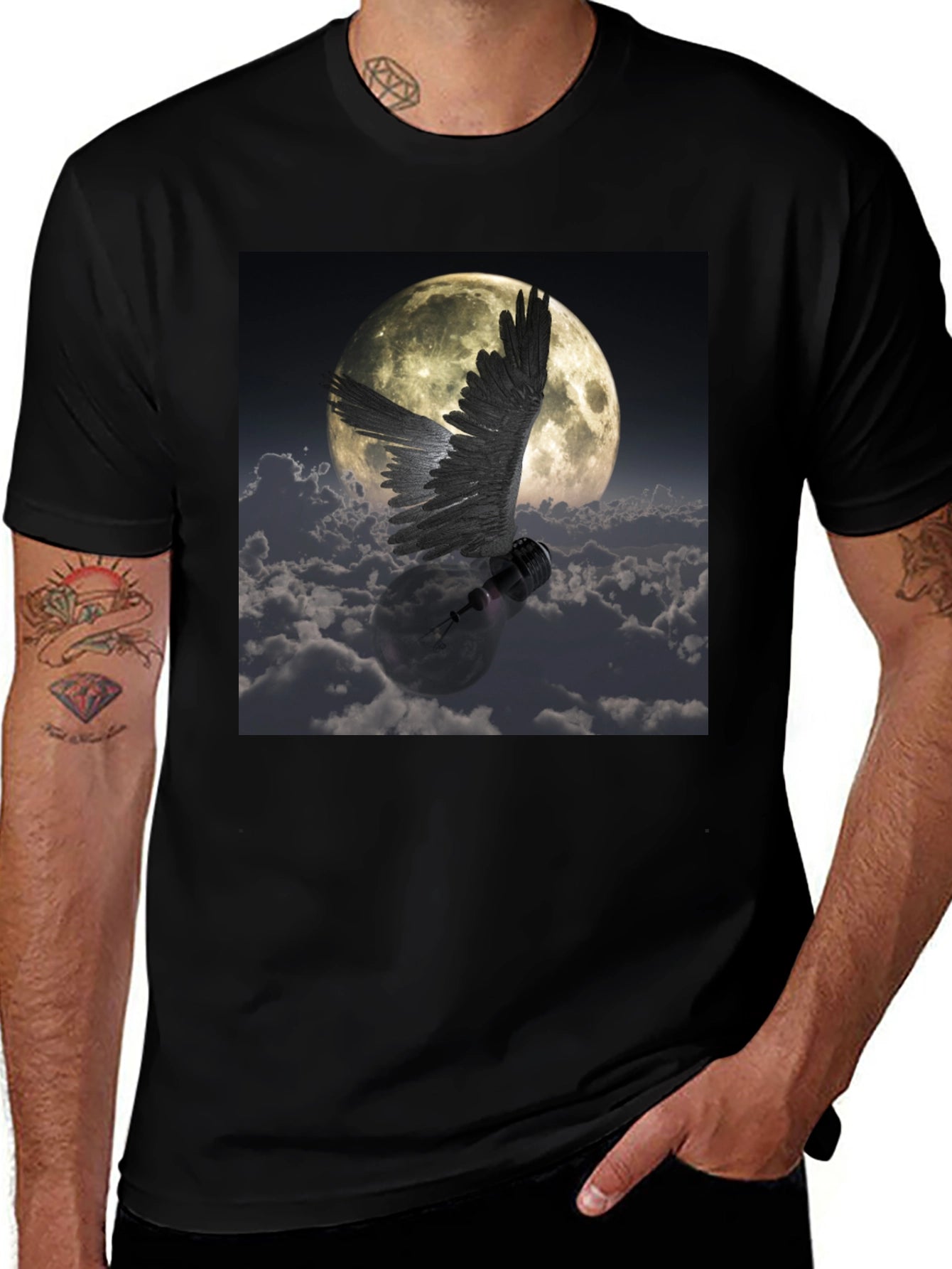 Winged Lightbulb Moon Graphic T-Shirt