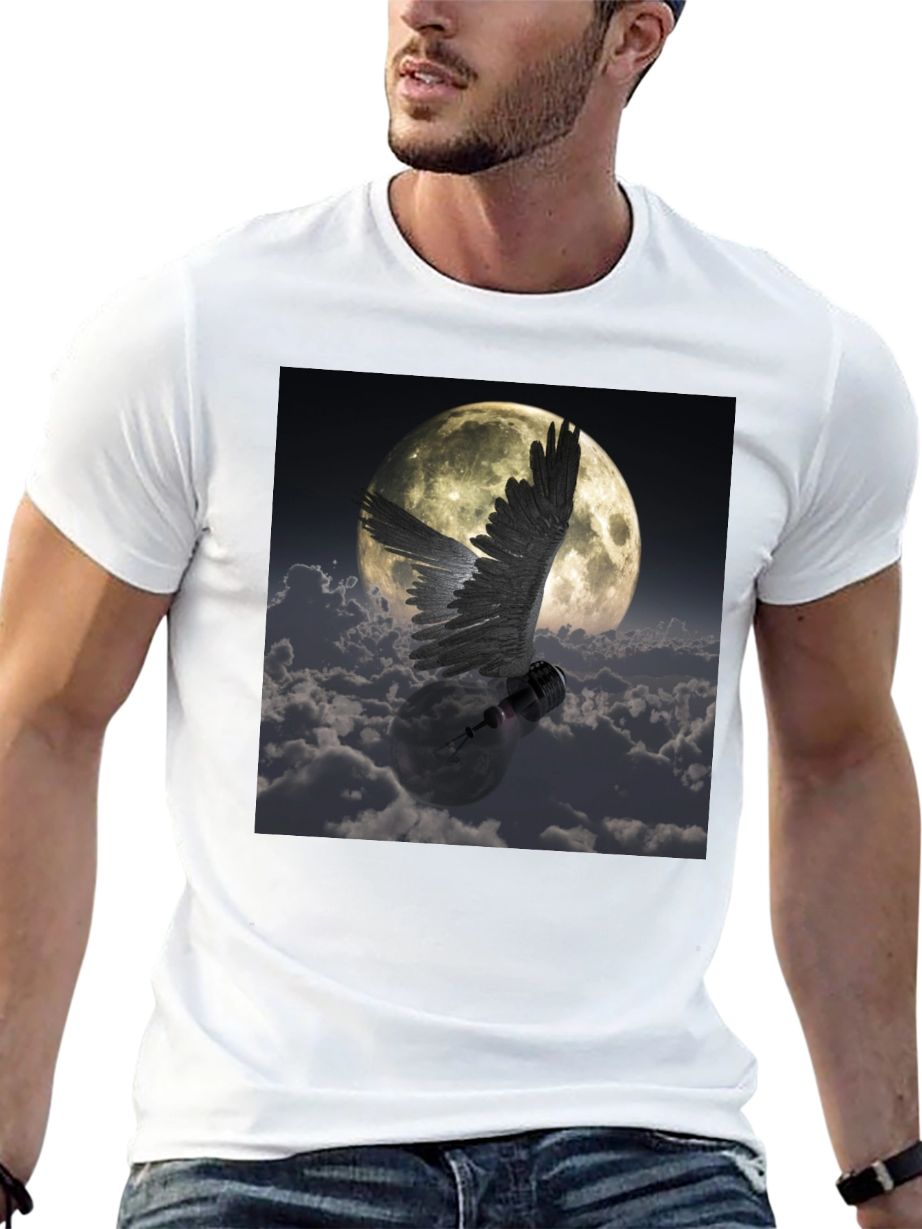 Winged Lightbulb Moon Graphic T-Shirt
