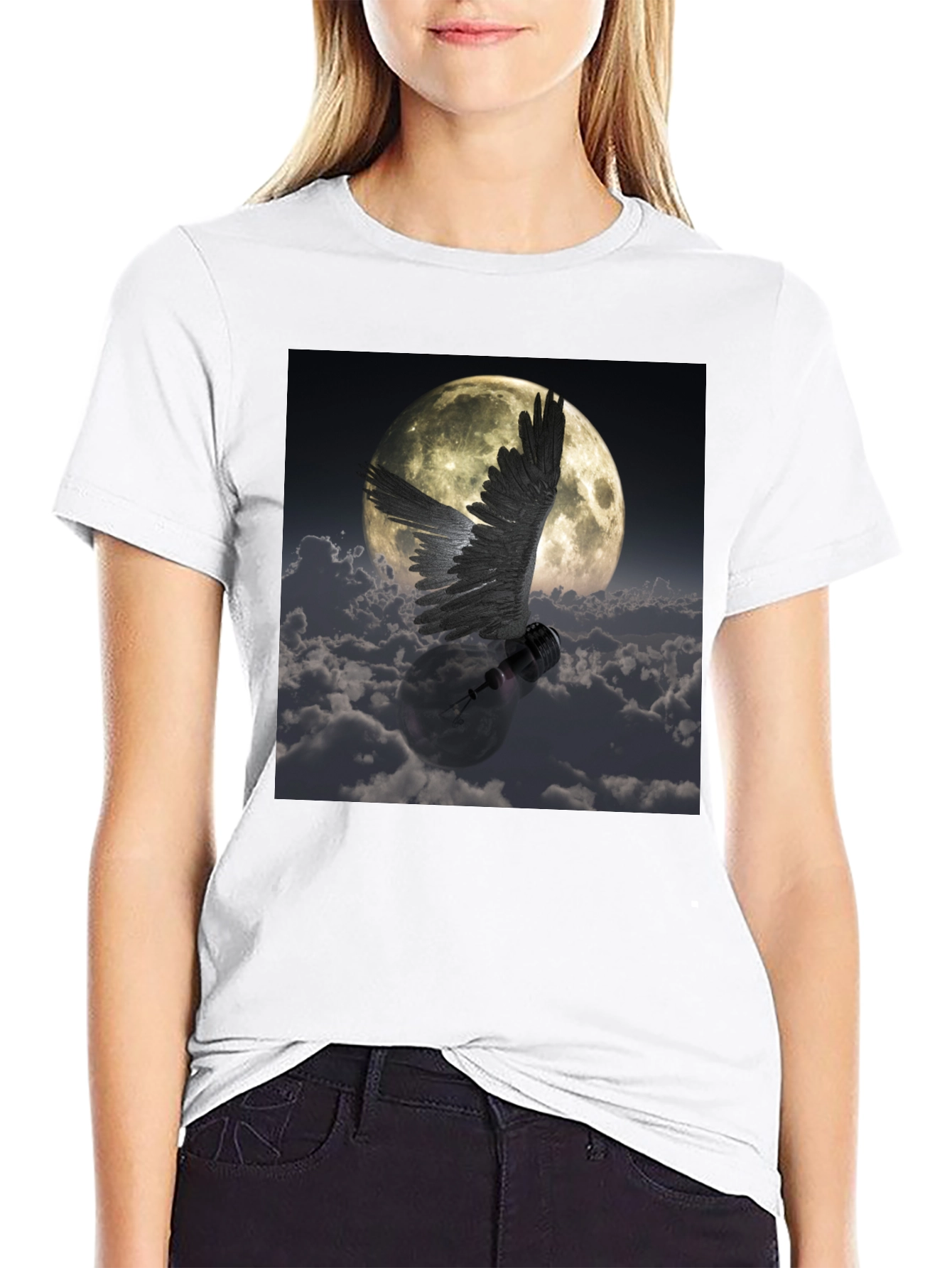 Winged Lightbulb Moon Graphic T-Shirt