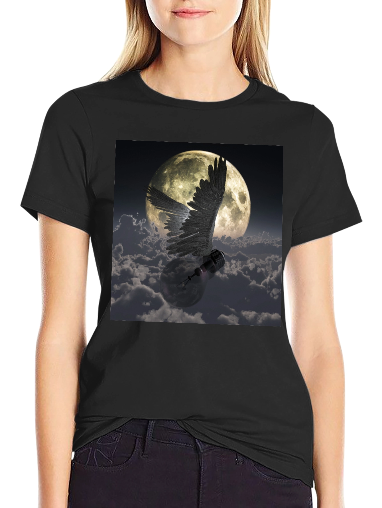 Winged Lightbulb Moon Graphic T-Shirt
