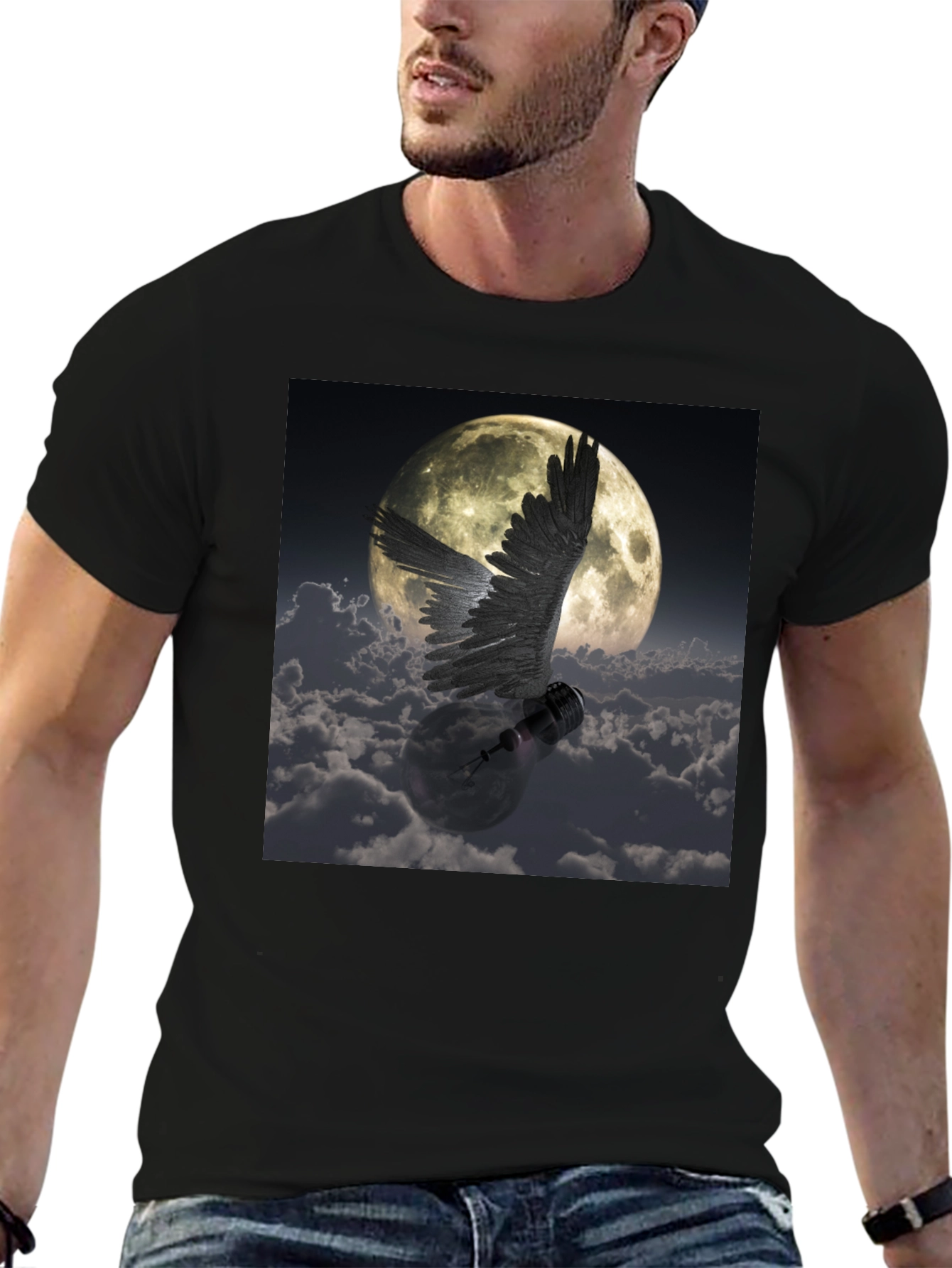 Winged Lightbulb Moon Graphic T-Shirt