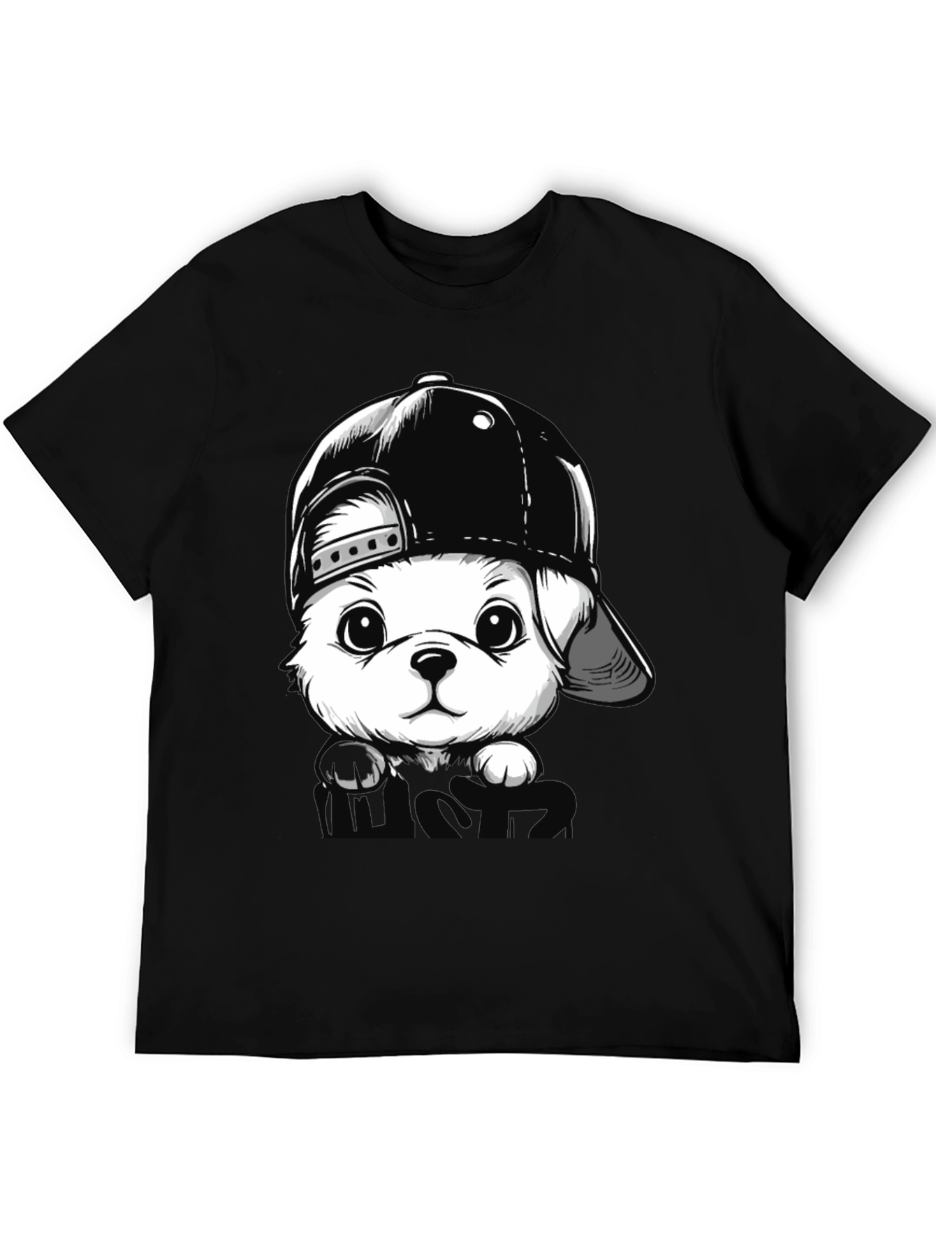 Dog with Hat Black T-Shirt