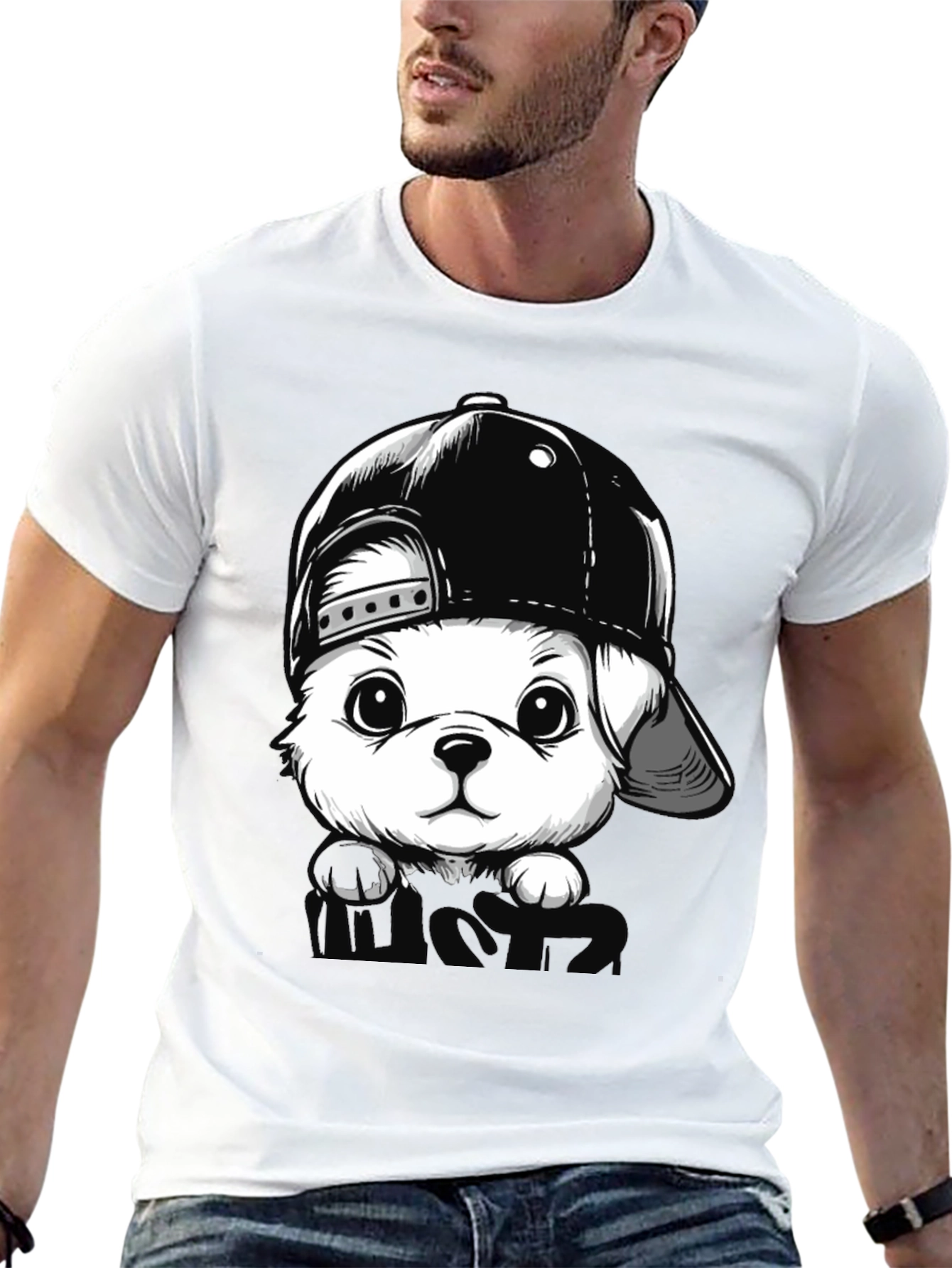 Dog with Hat Black T-Shirt