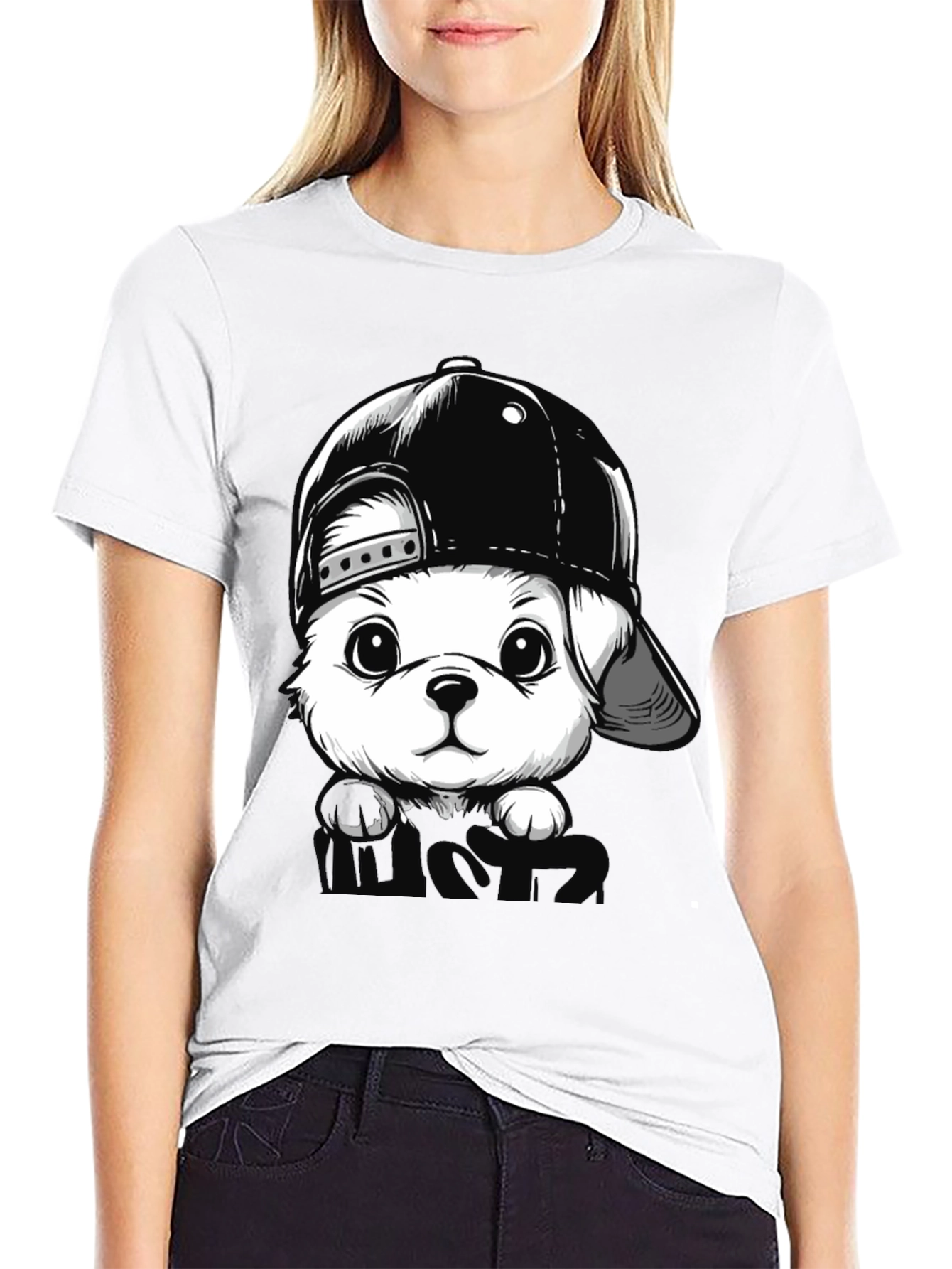 Dog with Hat Black T-Shirt