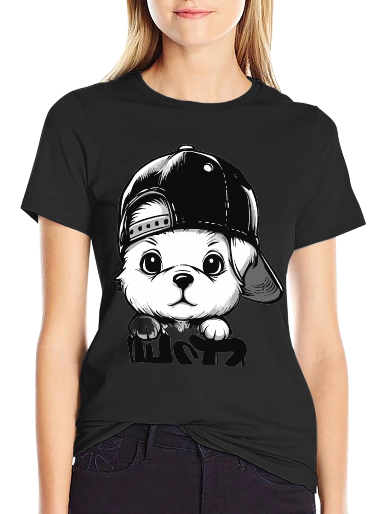 Dog with Hat Black T-Shirt