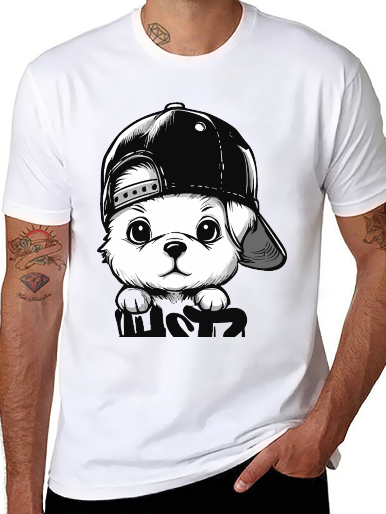 Dog with Hat Black T-Shirt