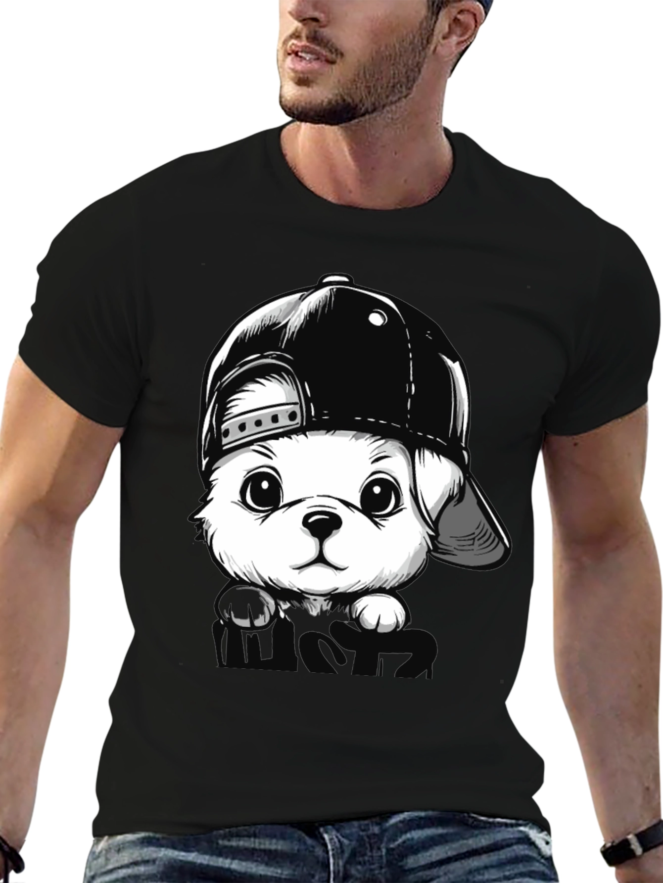 Dog with Hat Black T-Shirt