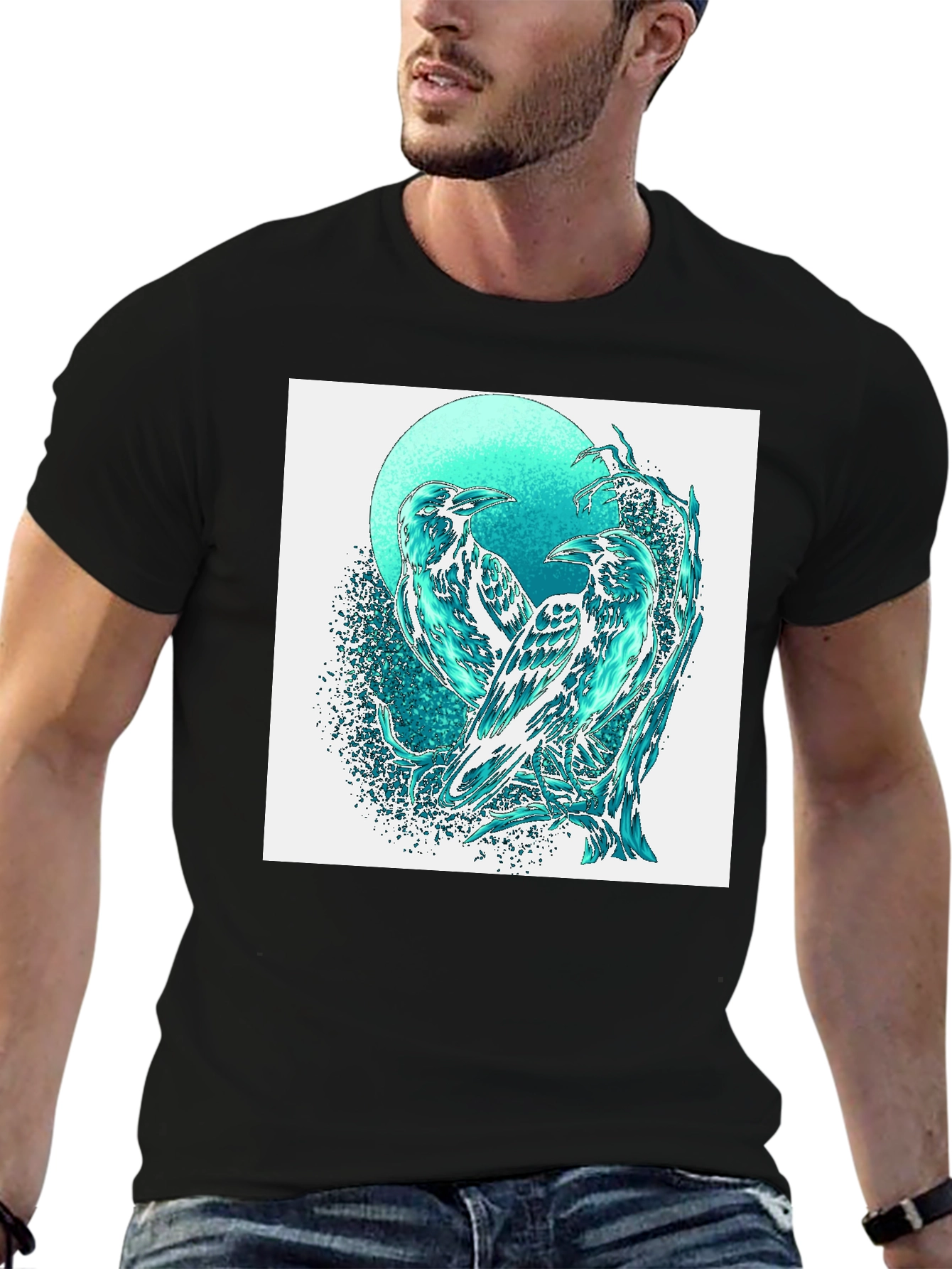 Raven Graphic Tee - Stylish Bird Art T-Shirt
