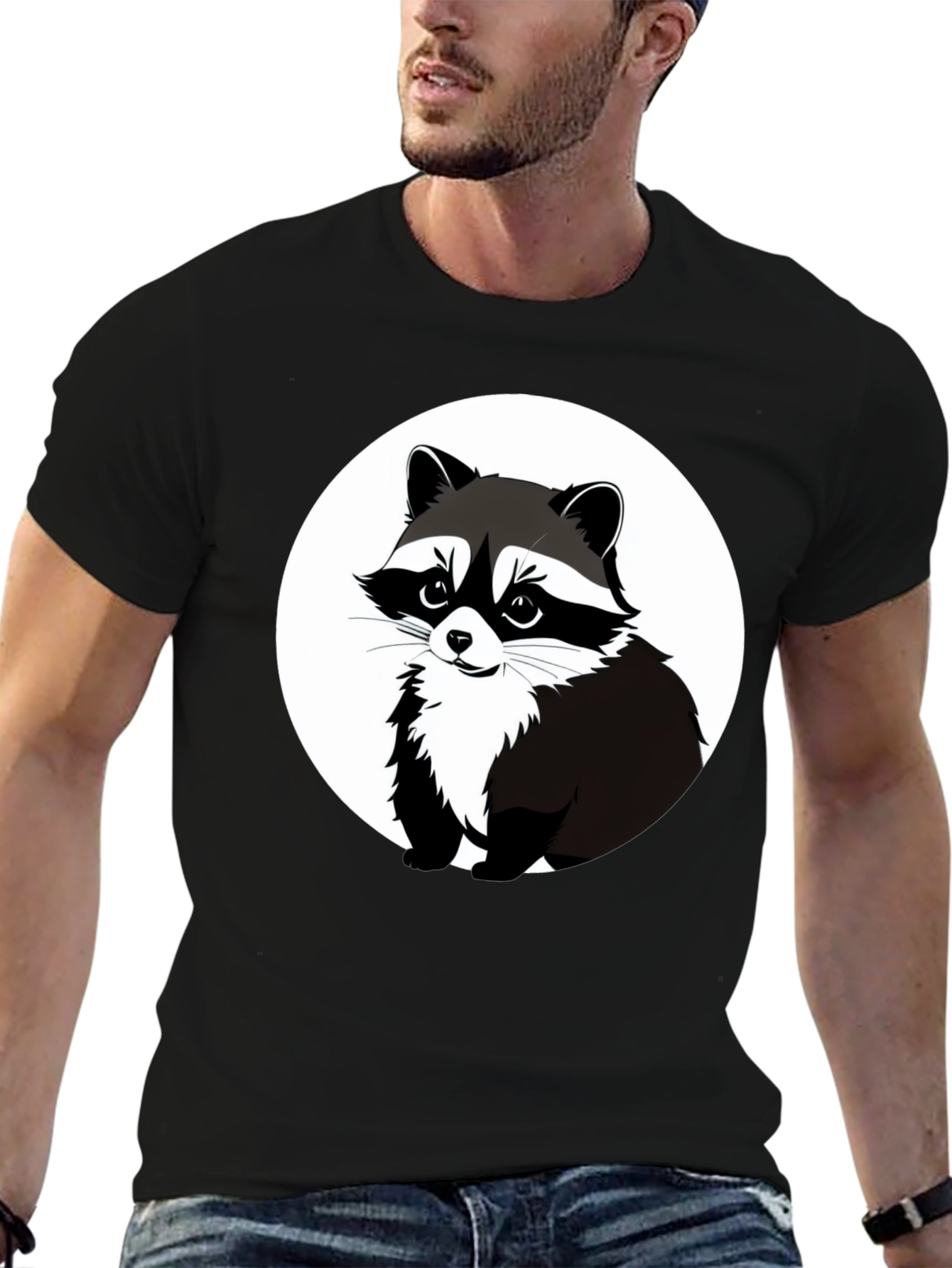 Raccoon Graphic Tee - Black Casual T-Shirt