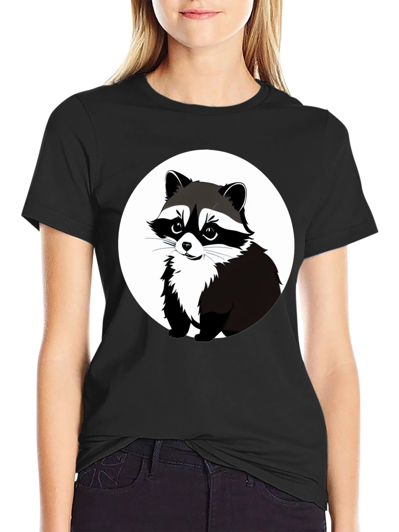 Raccoon Graphic Tee - Black Casual T-Shirt