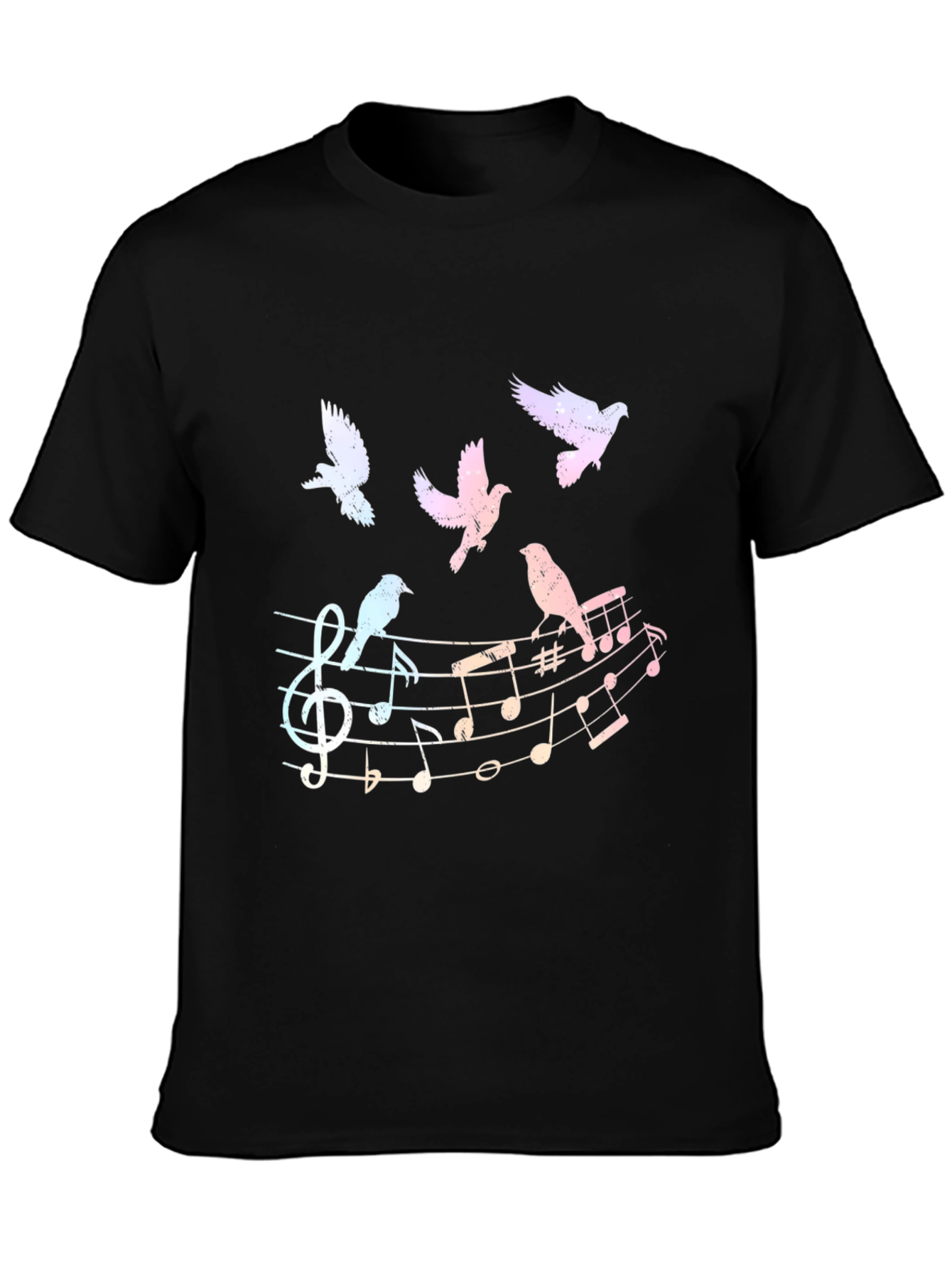 Musical Birds Graphic Tee - Black Cotton Shirt