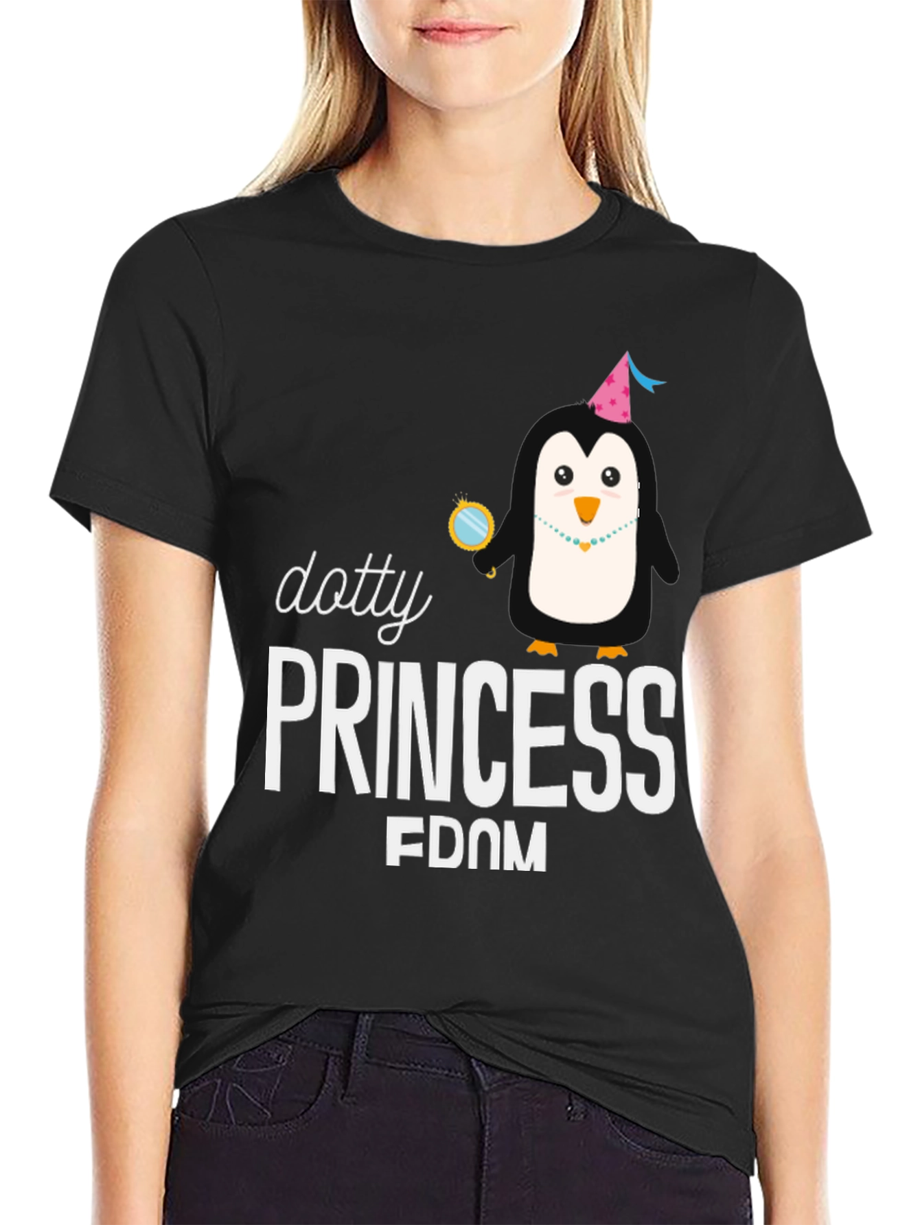 Dotty Princess Penguin T-Shirt - Black