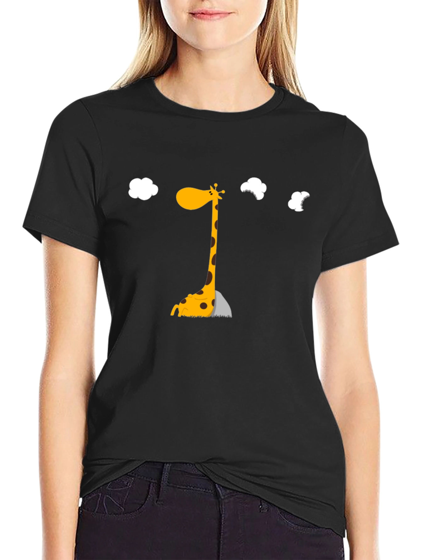 Giraffe Cartoon Graphic Black T-Shirt