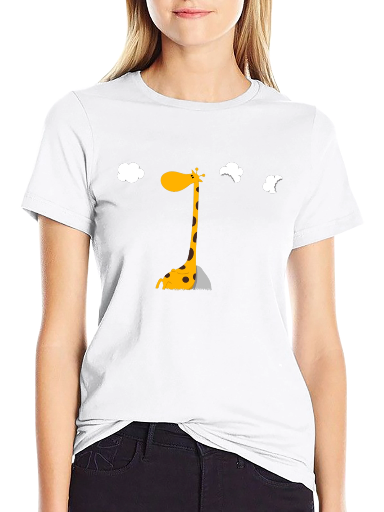 Giraffe Cartoon Graphic Black T-Shirt