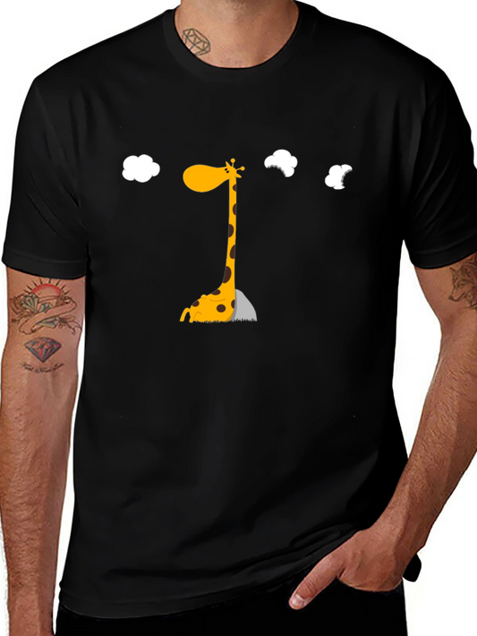 Giraffe Cartoon Graphic Black T-Shirt