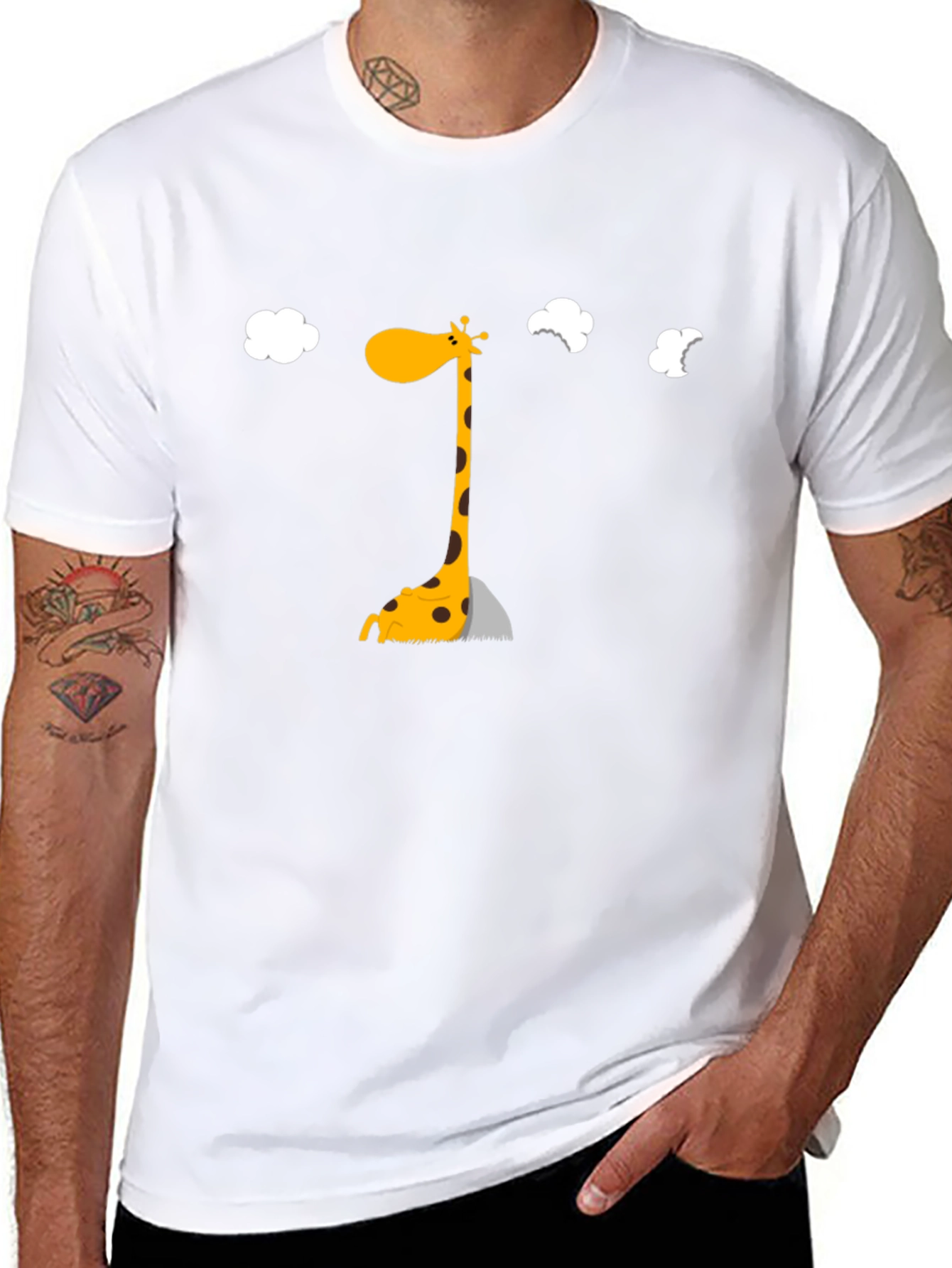 Giraffe Cartoon Graphic Black T-Shirt