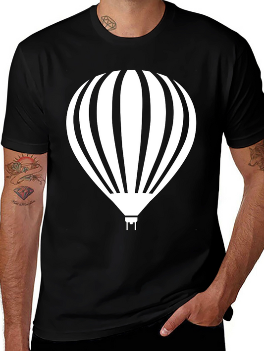 Hot Air Balloon Graphic Tee - Black Cotton Shirt
