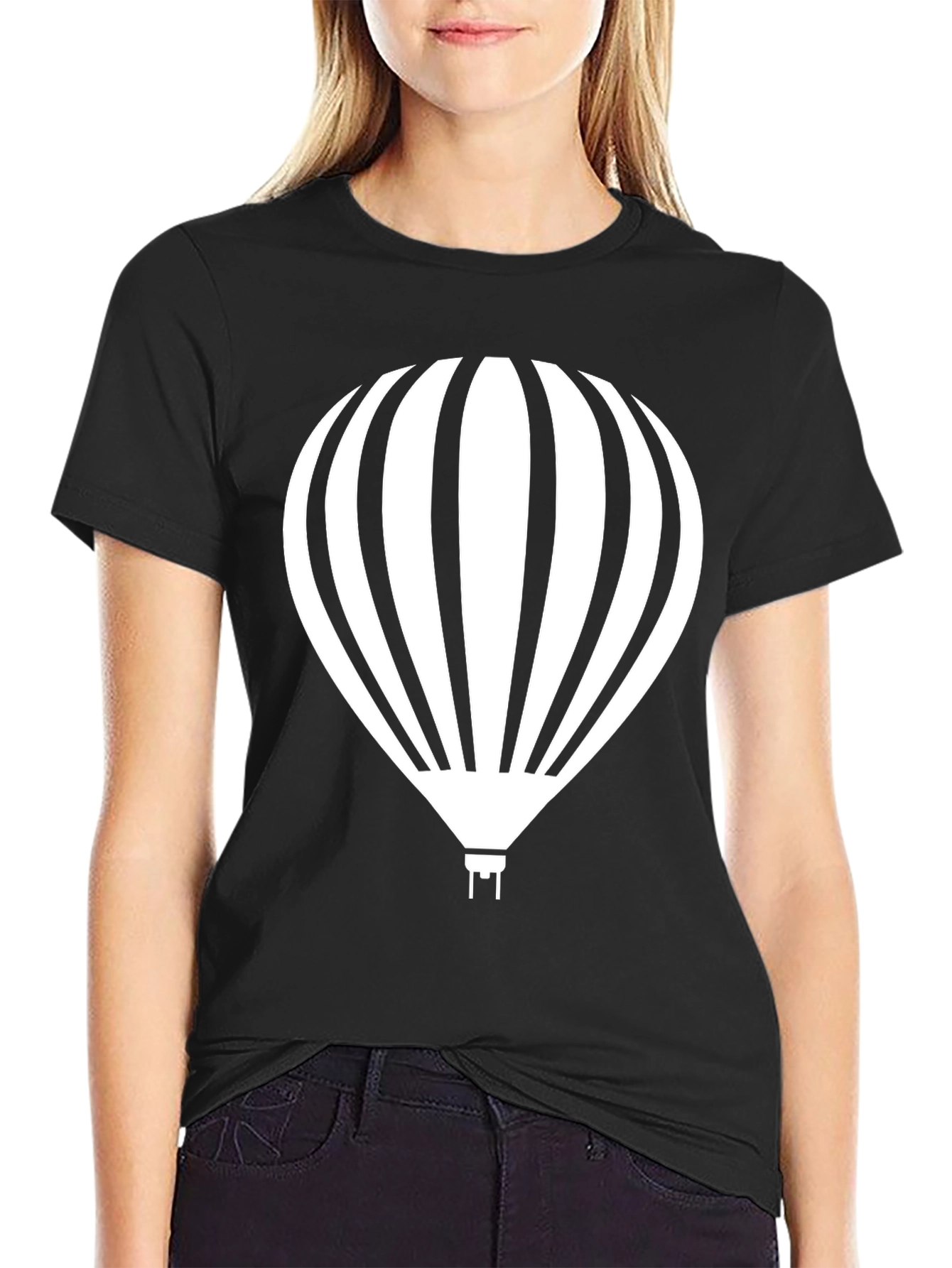 Hot Air Balloon Graphic Tee - Black Cotton Shirt