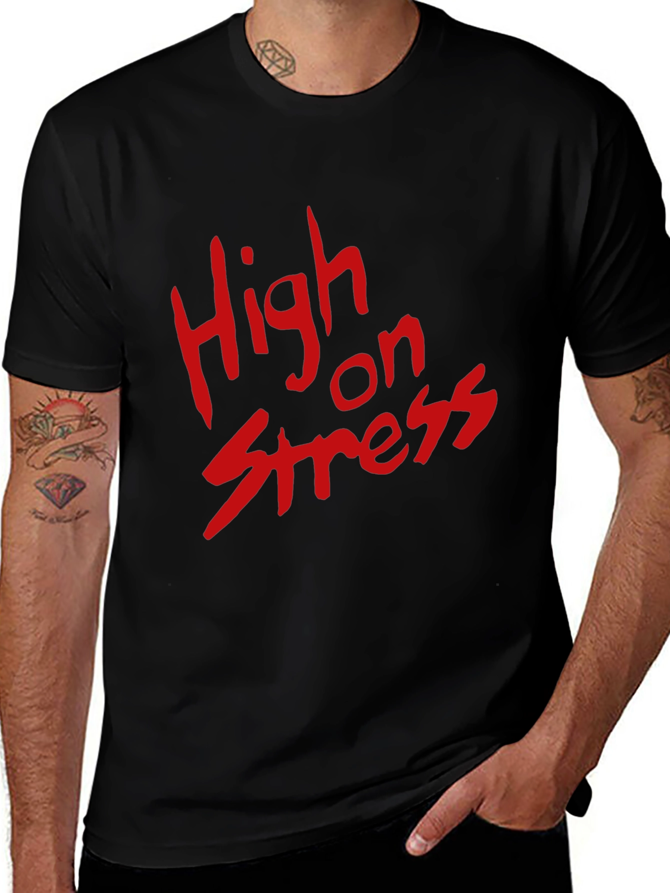High on Stress T-Shirt - Bold Red Graphic Tee
