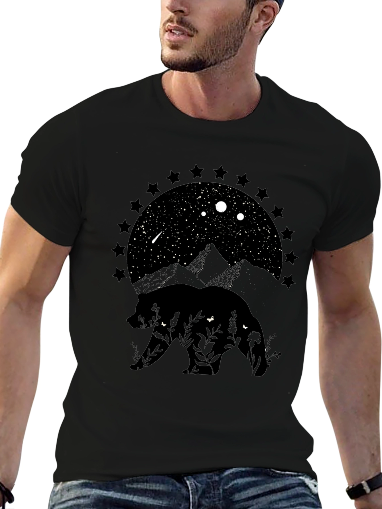 Nature Bear Graphic Tee - Black