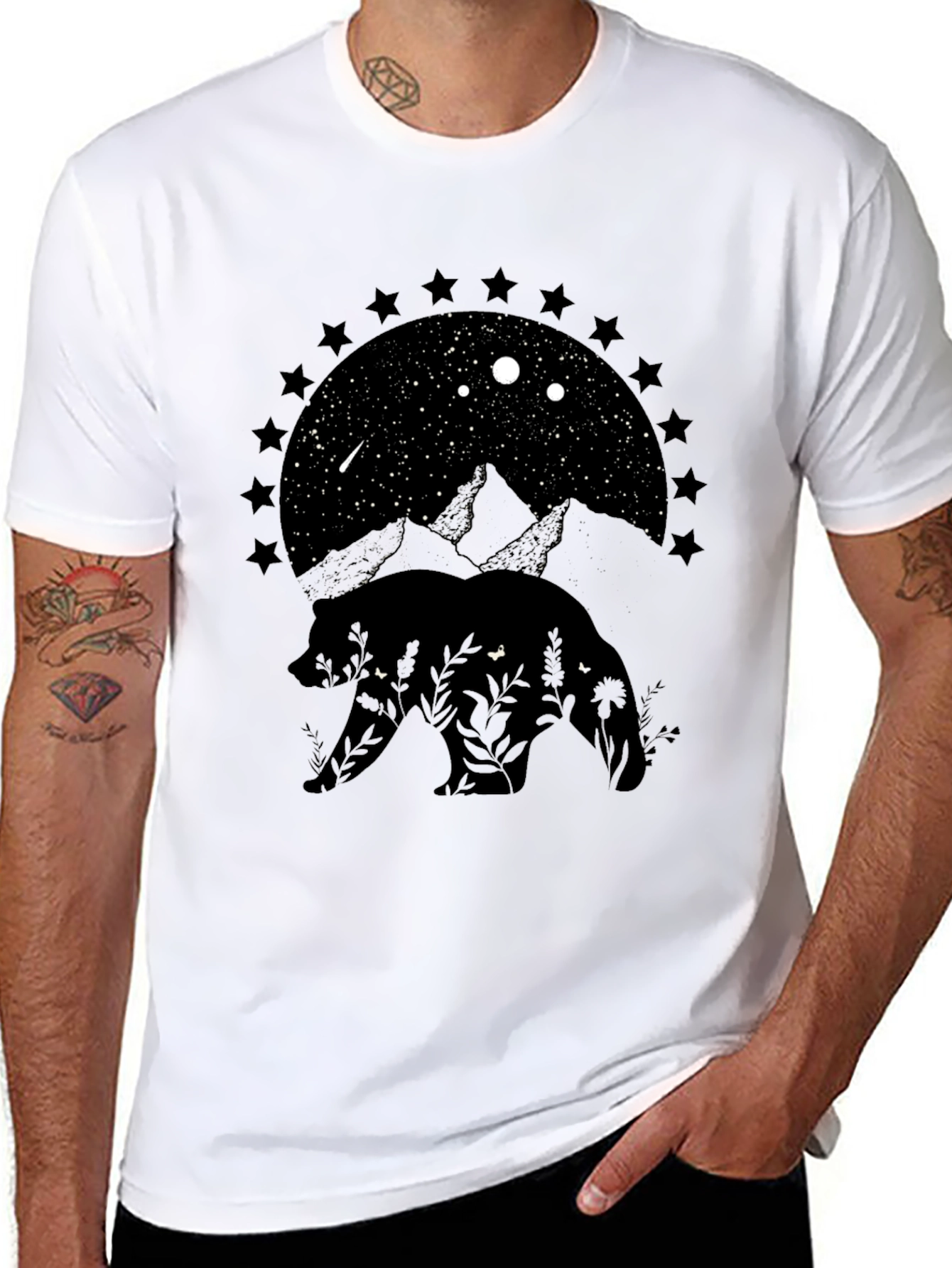 Nature Bear Graphic Tee - Black