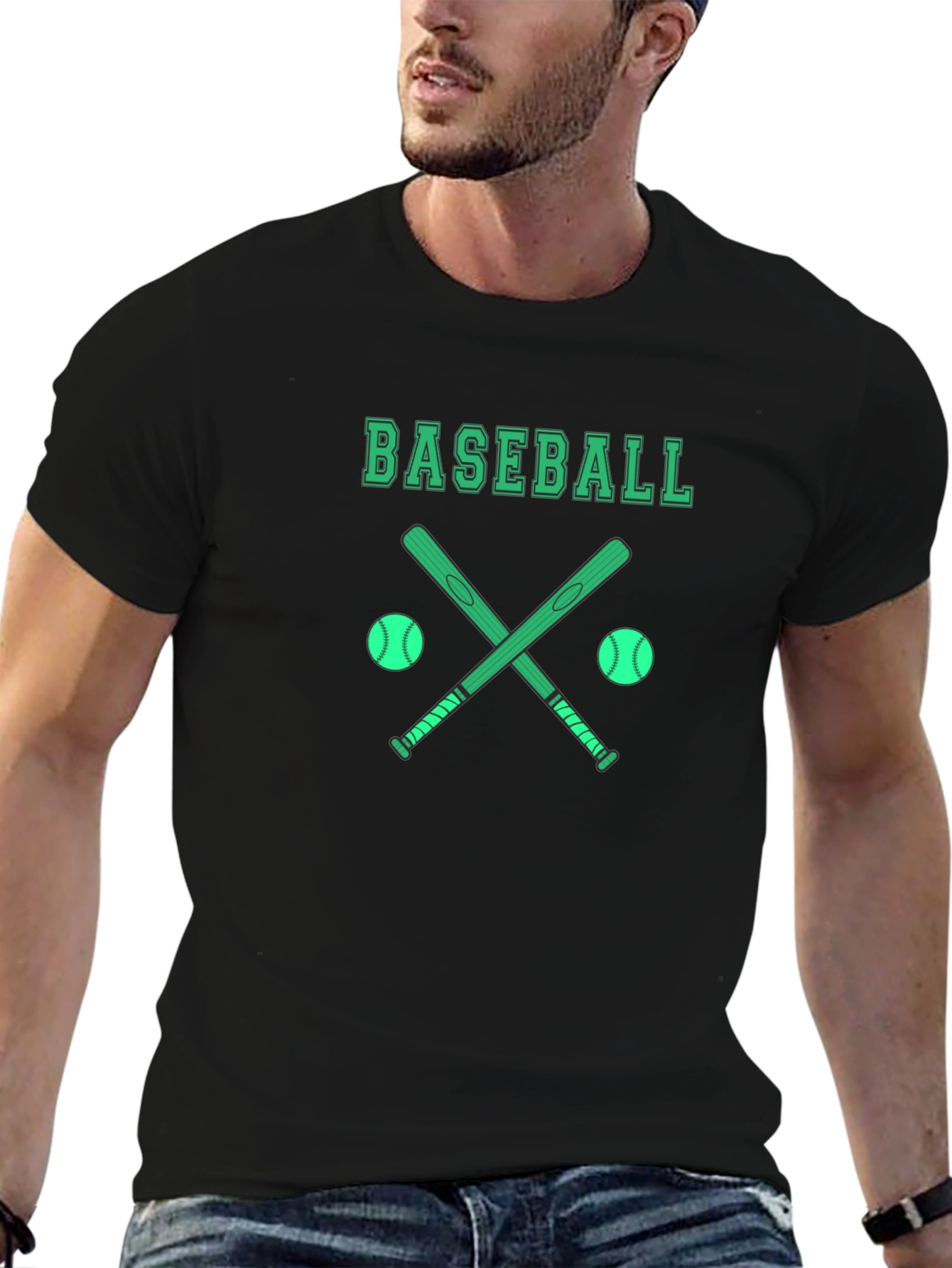 Baseball Graphic T-Shirt - Black Cotton Tee