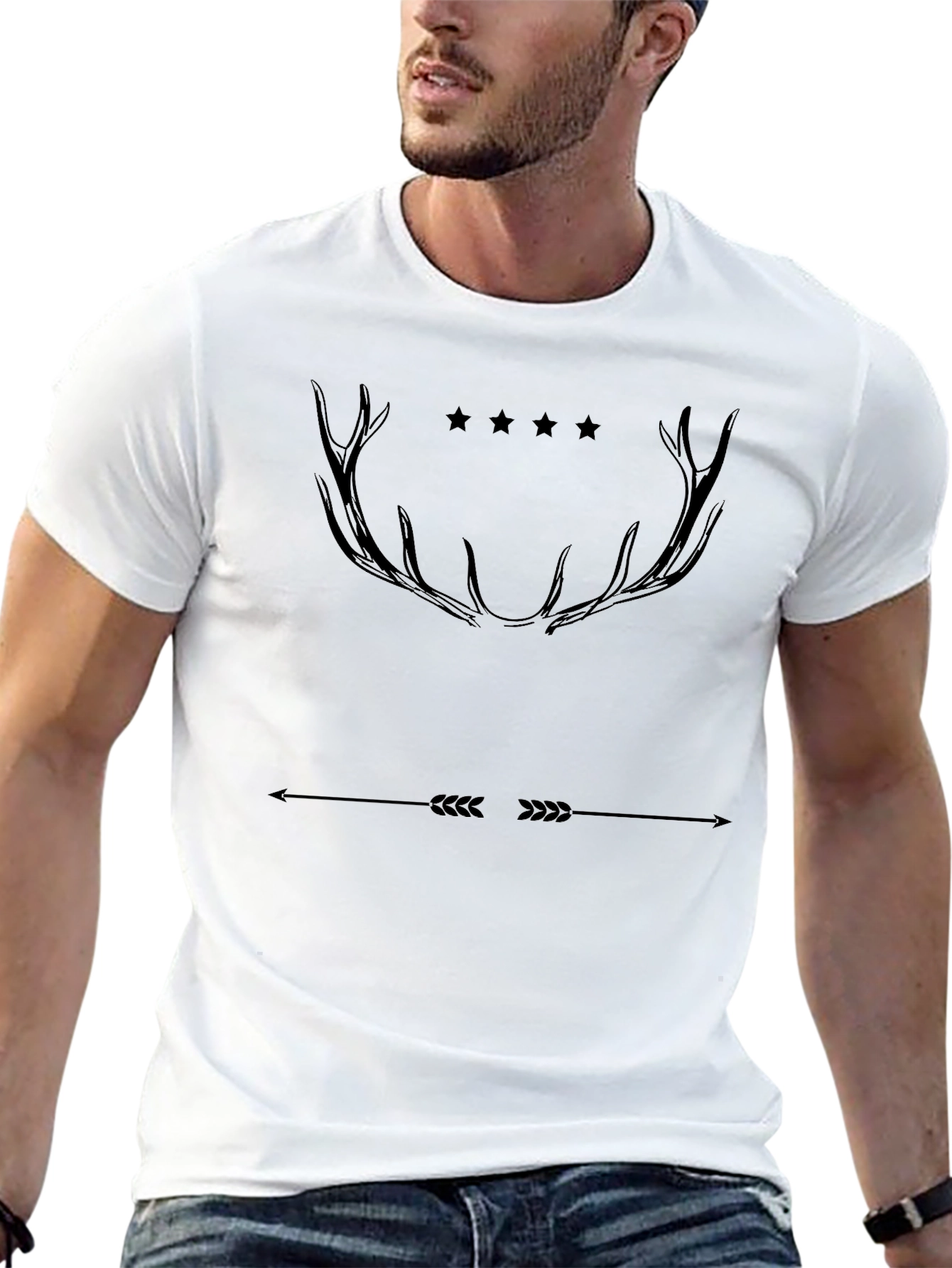 Mens Black T-Shirt with Antler & Arrow Graphic