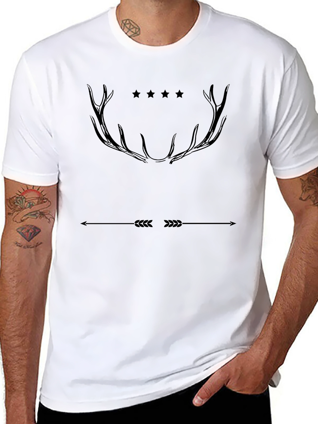 Mens Black T-Shirt with Antler & Arrow Graphic