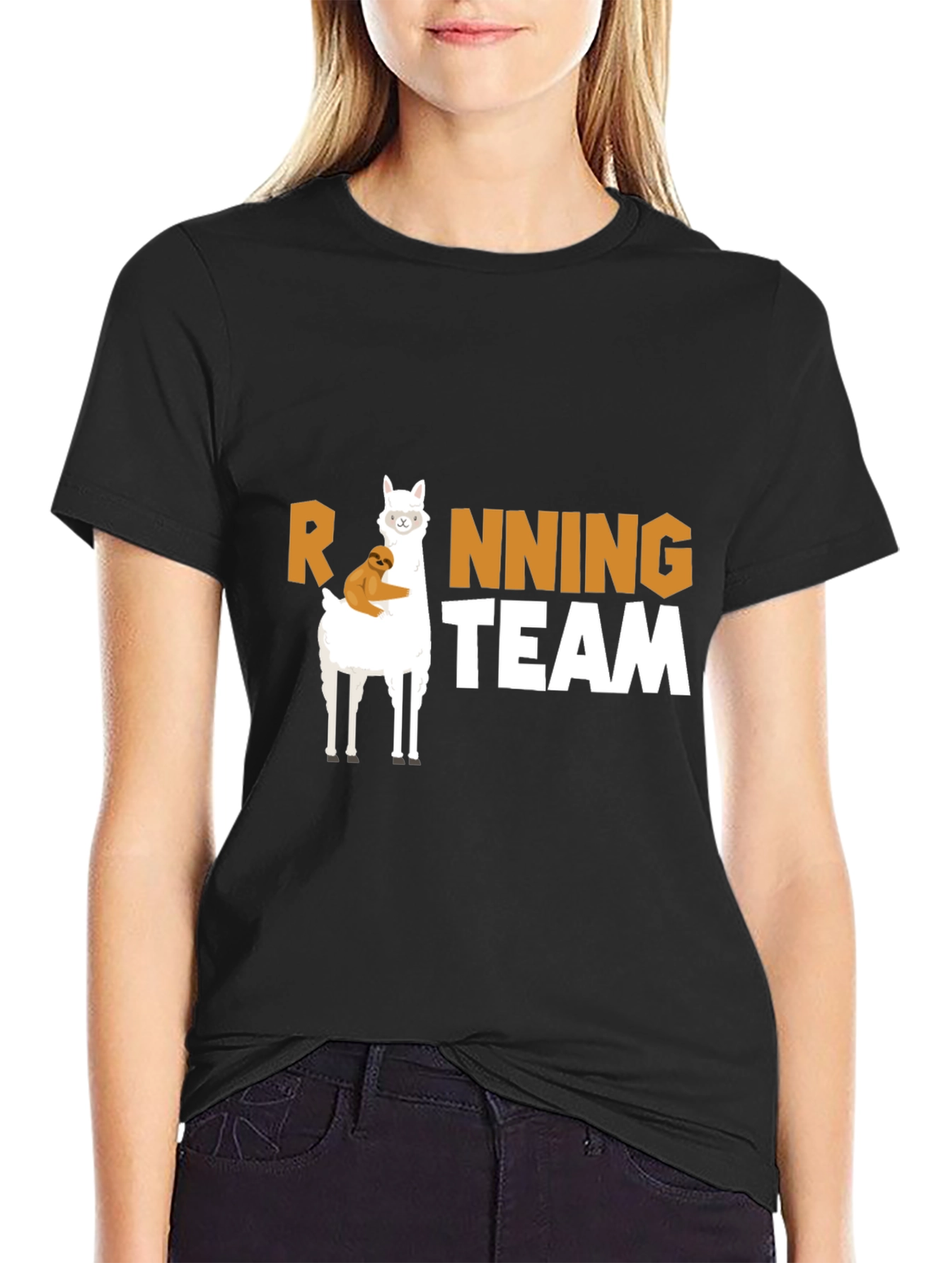 Llama & Sloth Running Team Black T-Shirt