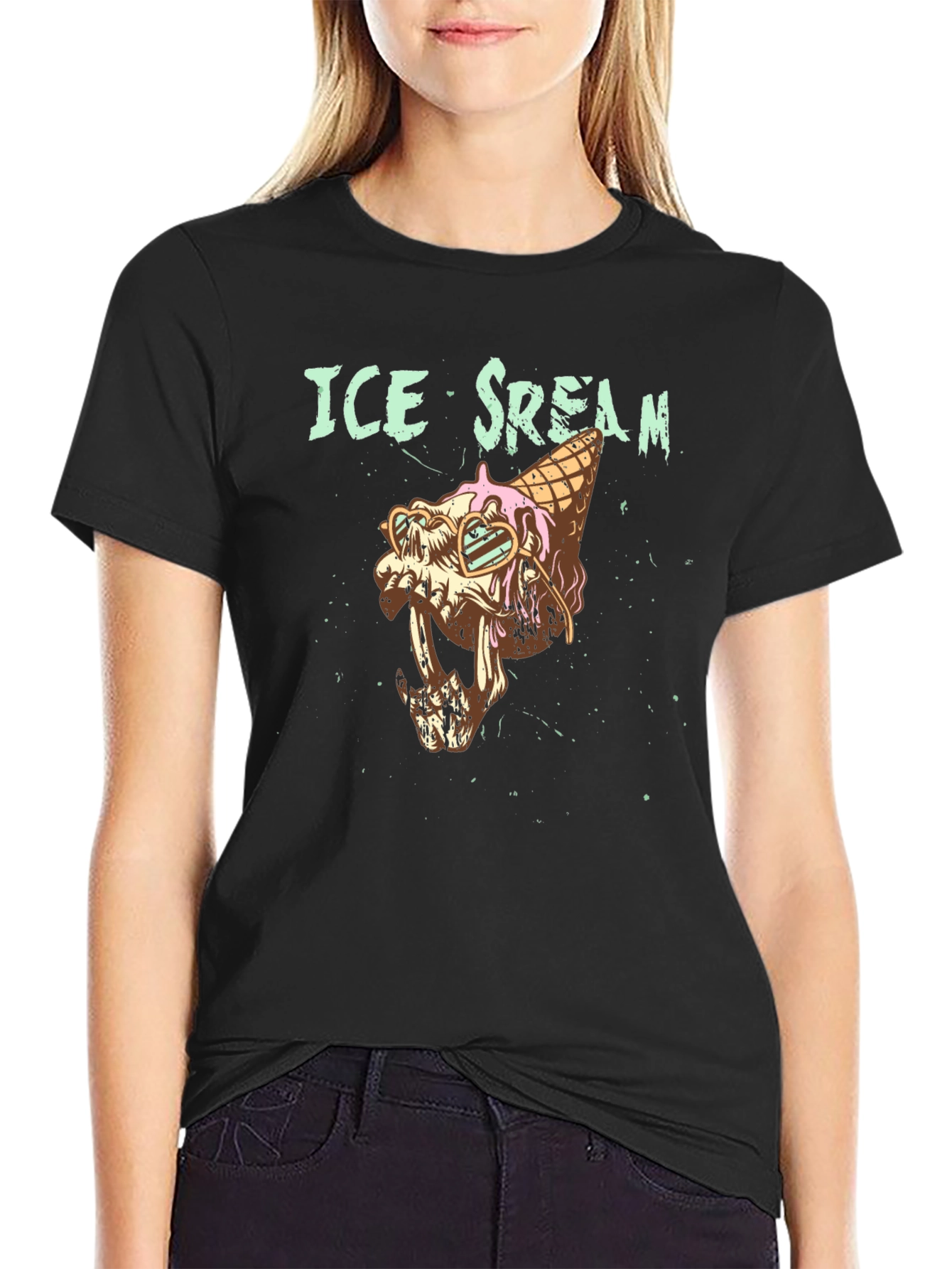 Ice Scream Graphic T-Shirt - Skull Cone Design
