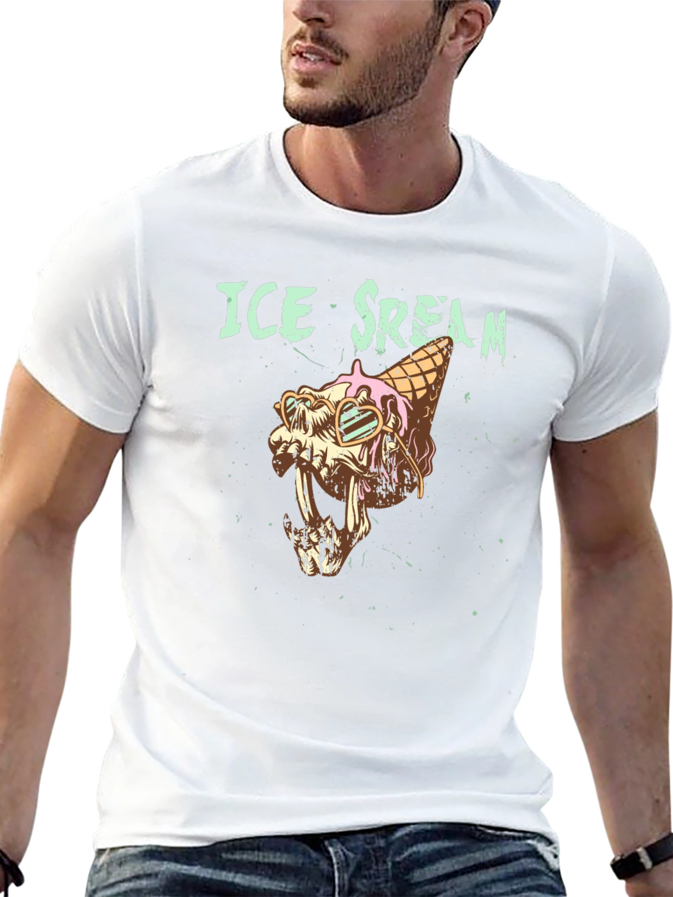 Ice Scream Graphic T-Shirt - Skull Cone Design