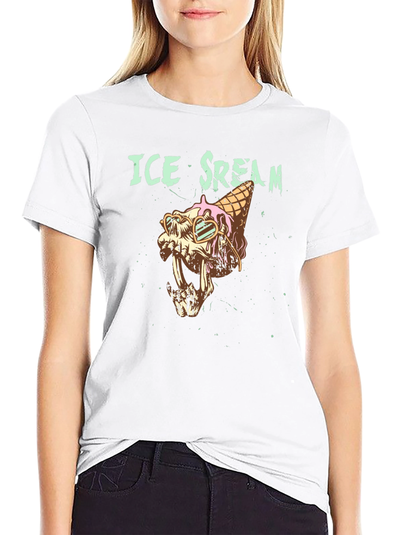 Ice Scream Graphic T-Shirt - Skull Cone Design