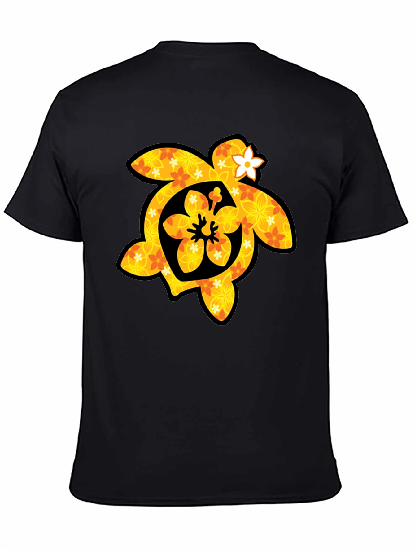 Floral Turtle Graphic Tee - Black Cotton T-Shirt