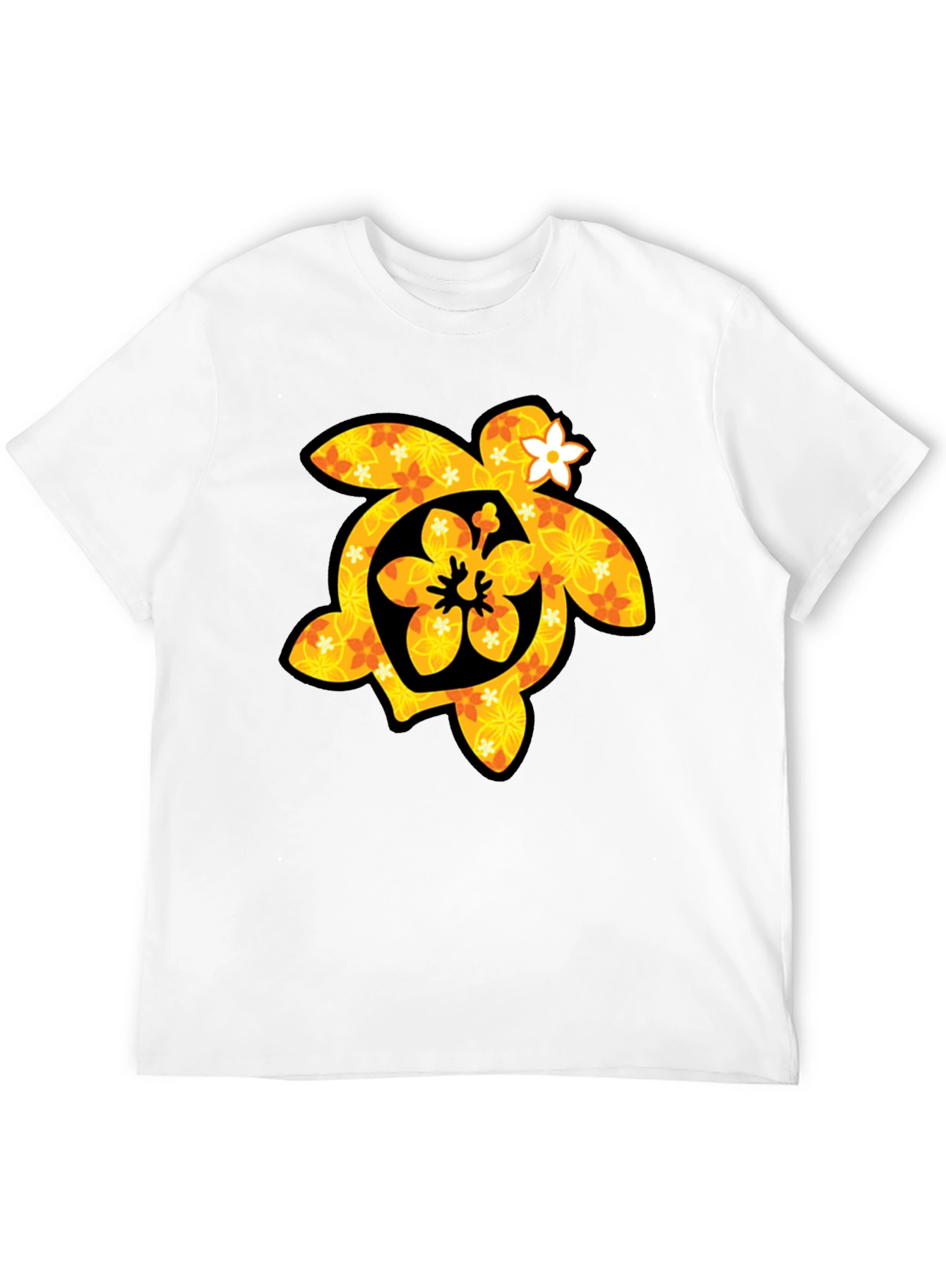 Floral Turtle Graphic Tee - Black Cotton T-Shirt