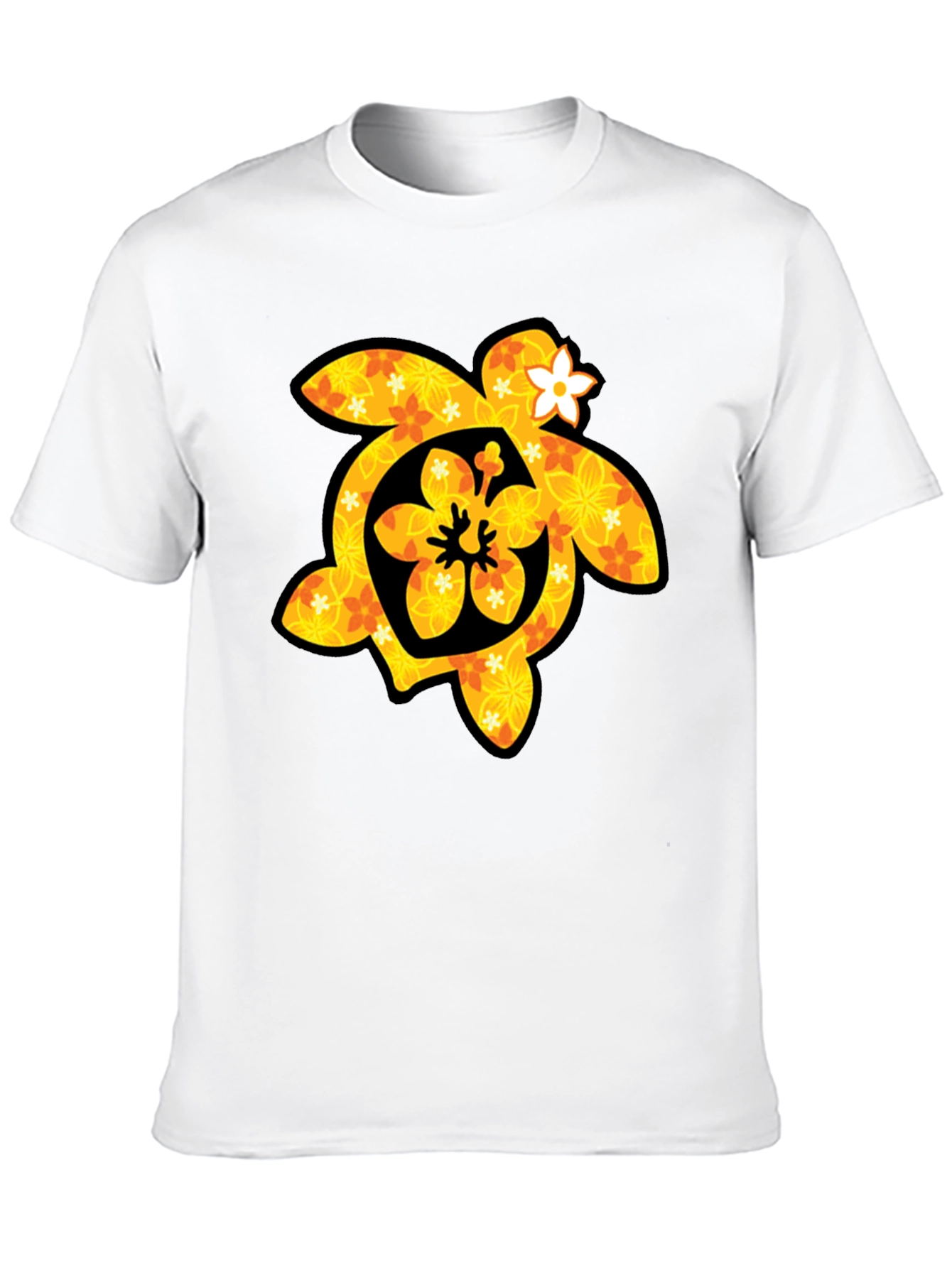 Floral Turtle Graphic Tee - Black Cotton T-Shirt