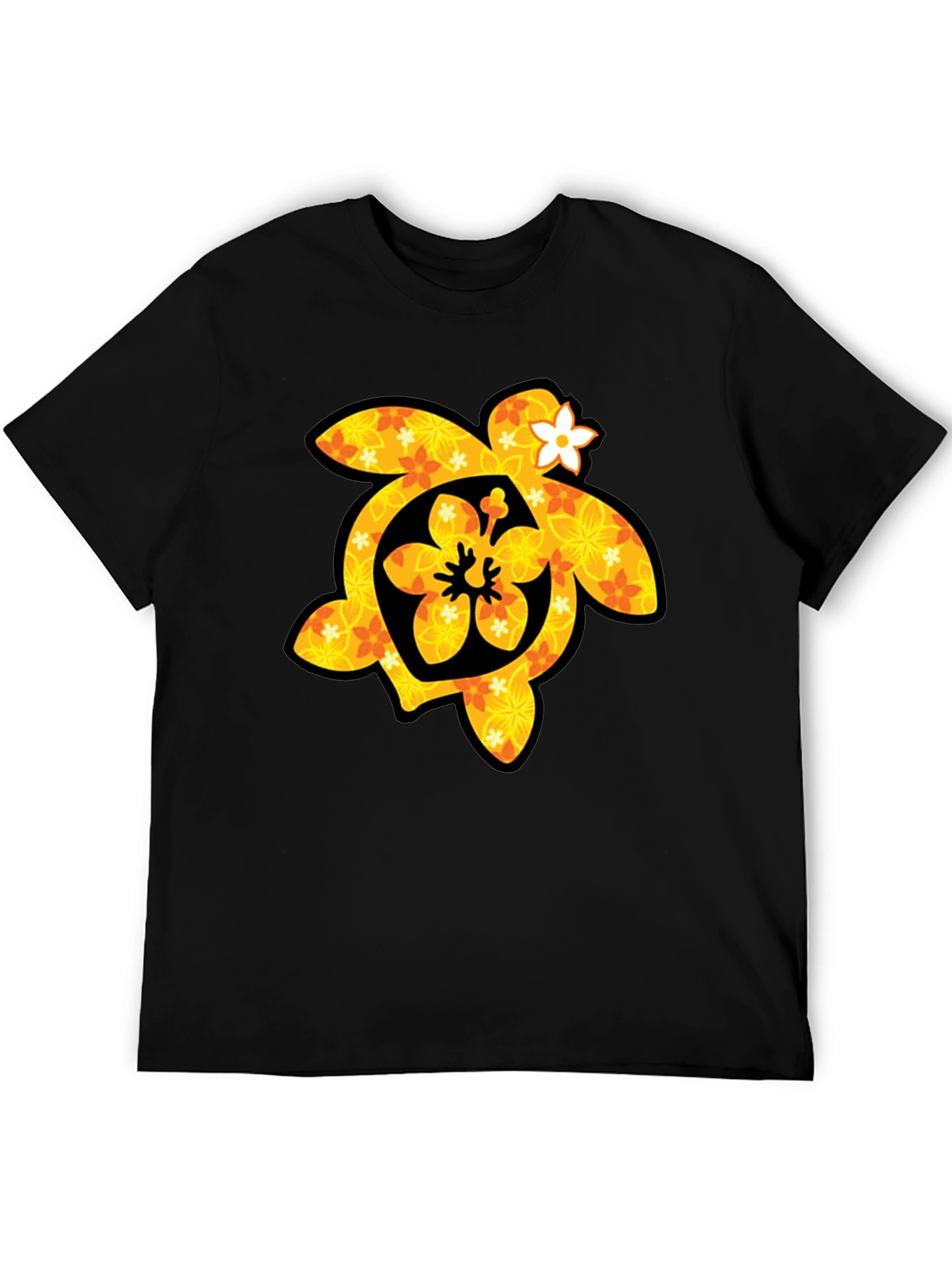 Floral Turtle Graphic Tee - Black Cotton T-Shirt