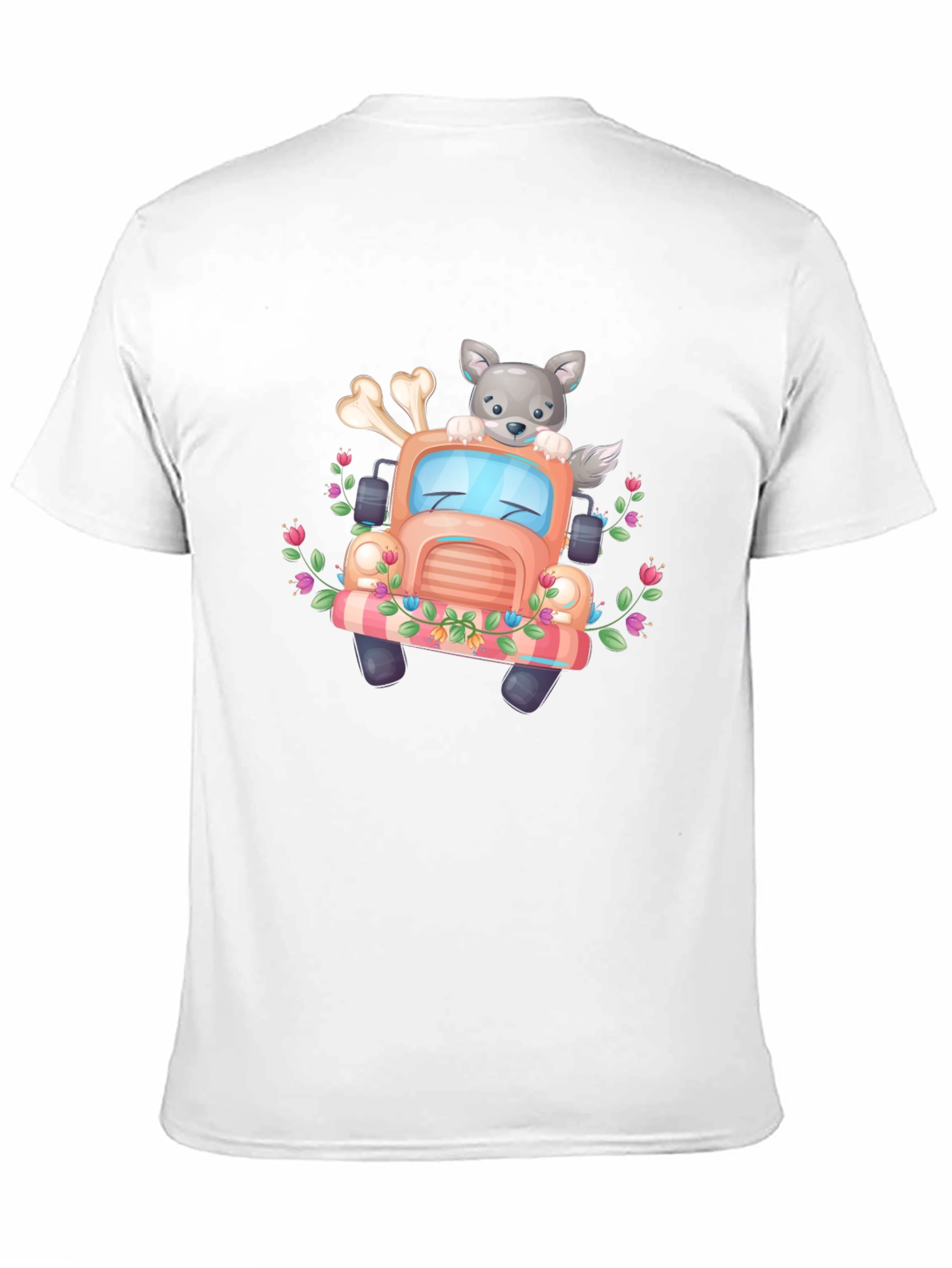Cute Wolf Truck Graphic Tee - Black T-Shirt