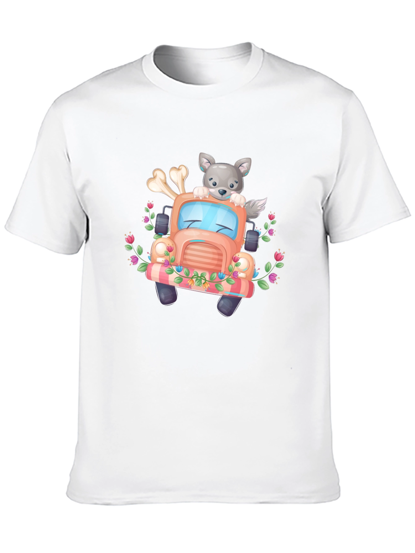 Cute Wolf Truck Graphic Tee - Black T-Shirt
