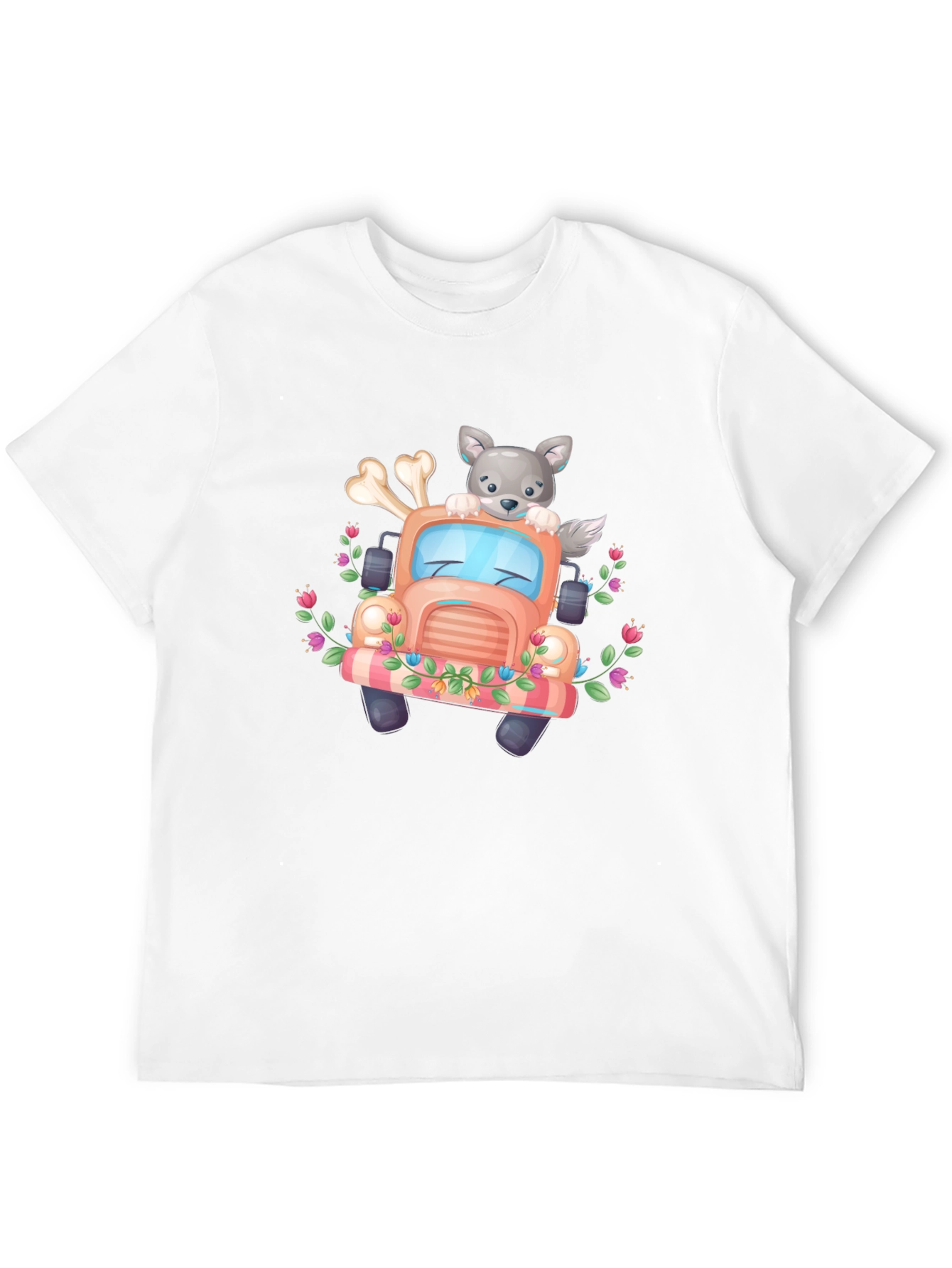 Cute Wolf Truck Graphic Tee - Black T-Shirt