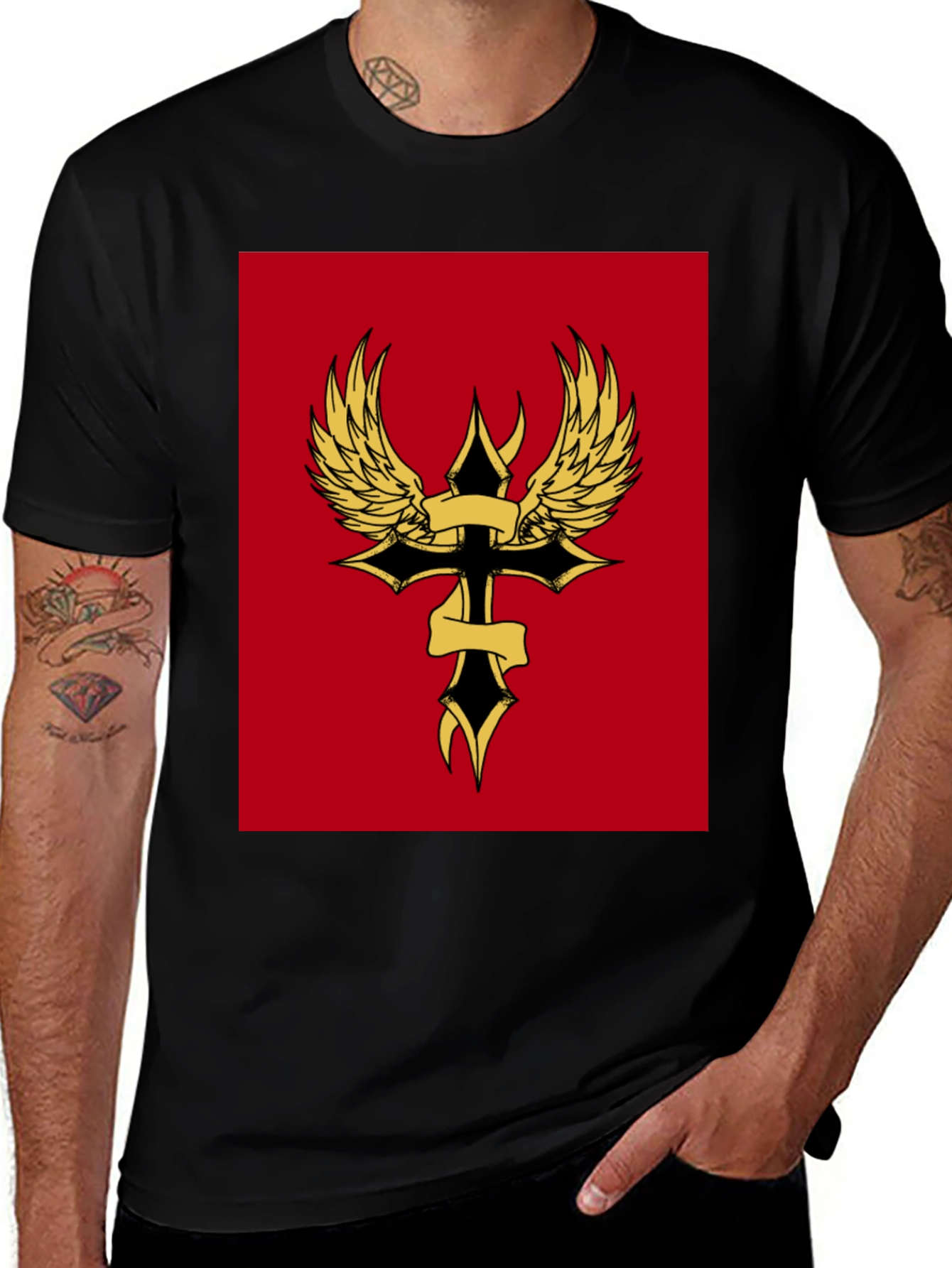 Winged Cross Graphic Tee - Black