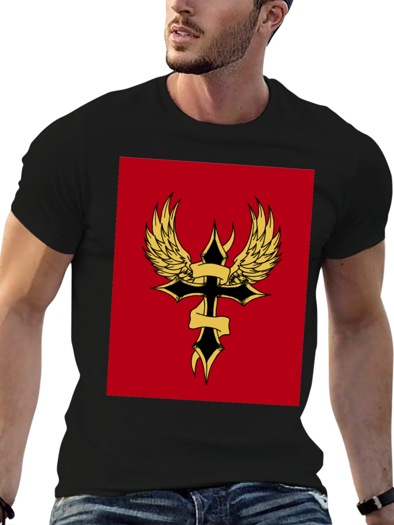 Winged Cross Graphic Tee - Black