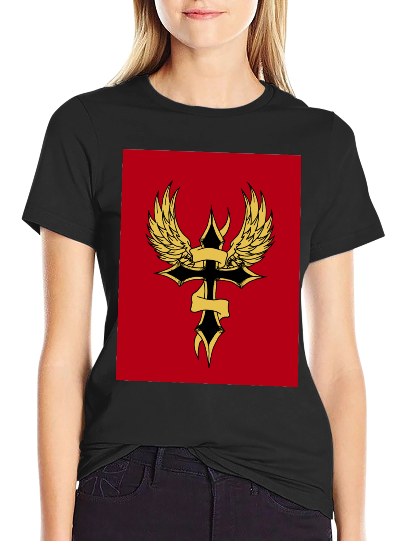 Winged Cross Graphic Tee - Black