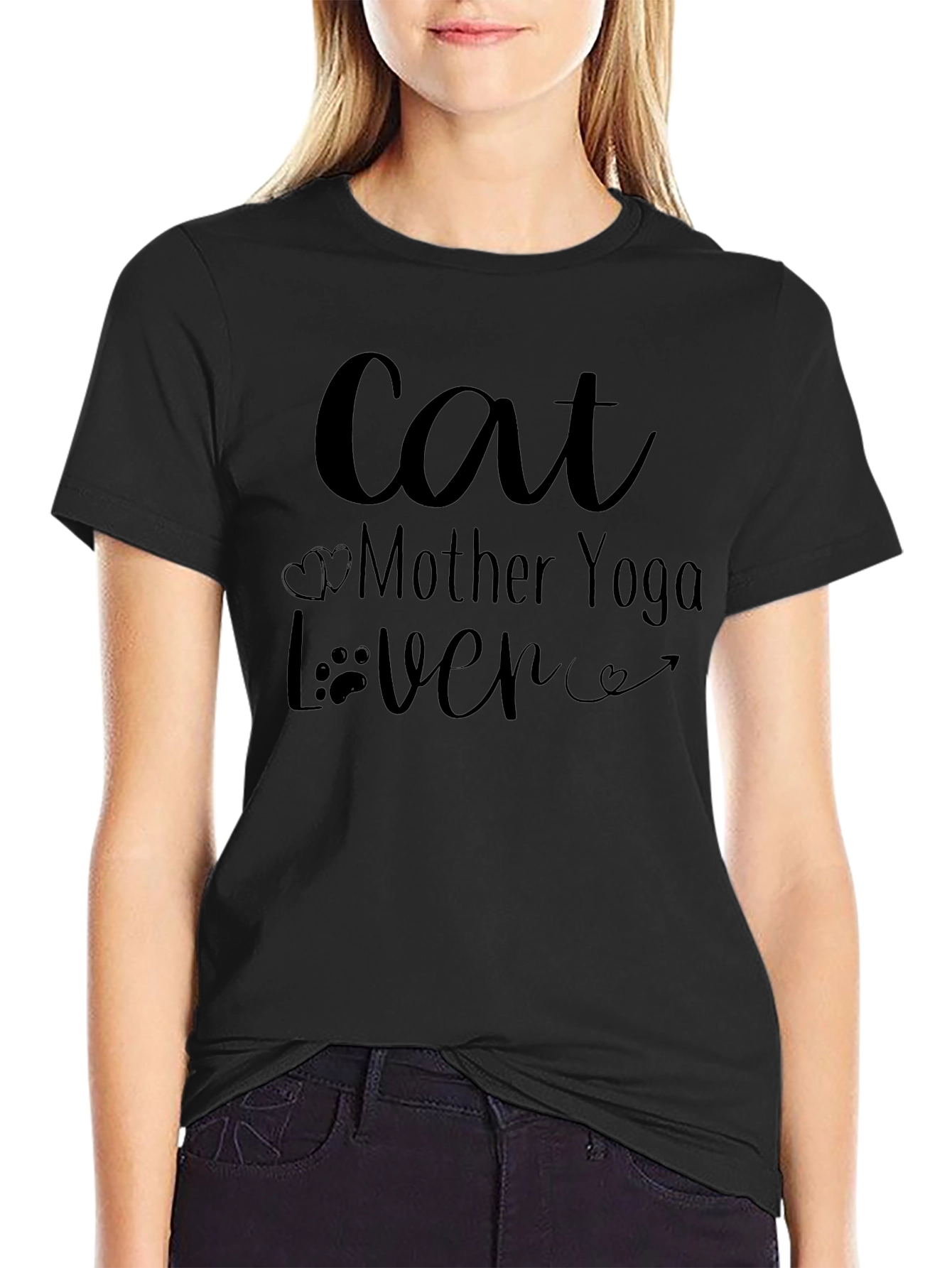 Cat Mother Yoga Lover T-Shirt Black Graphic Tee