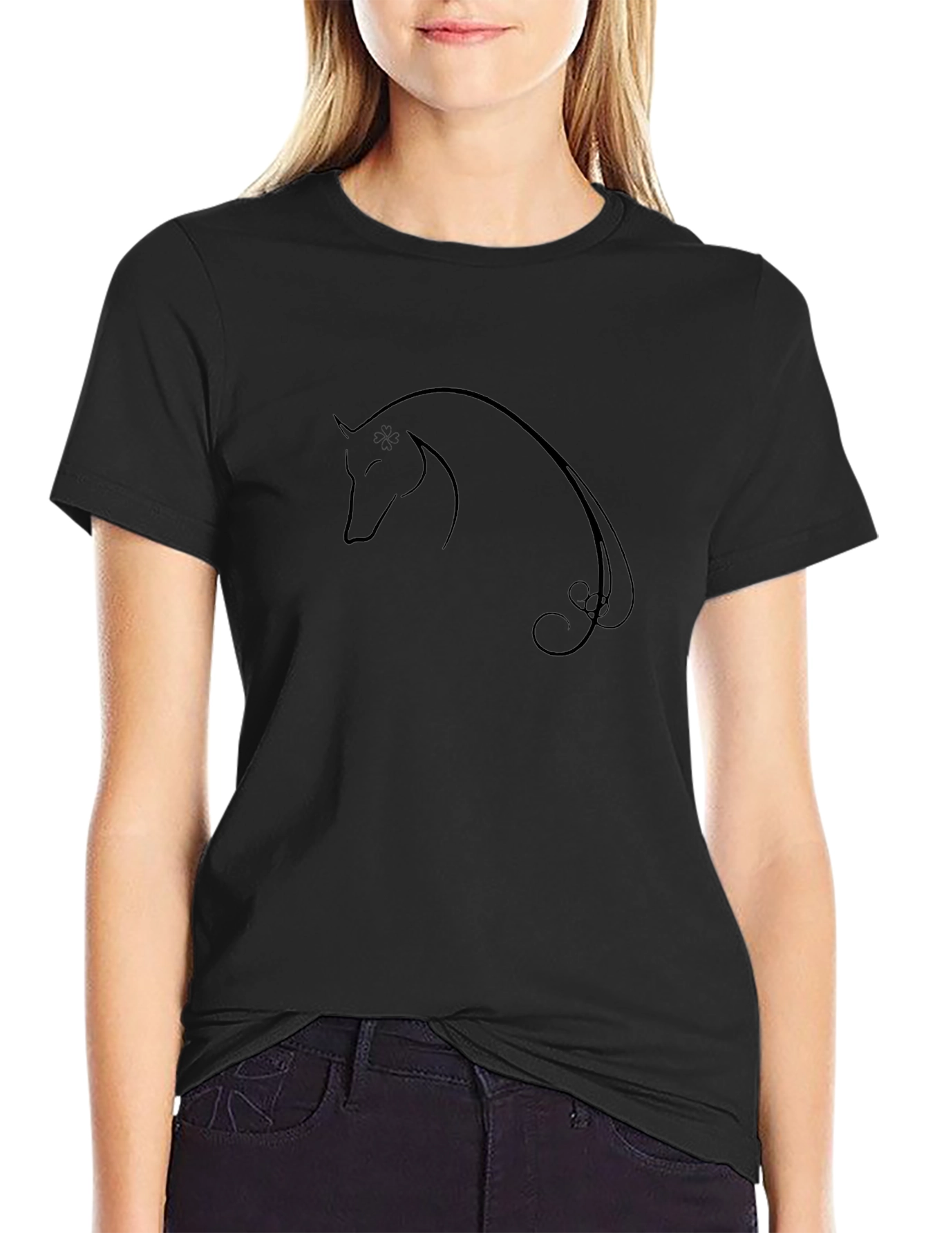 Elegant Horse Graphic T-Shirt - Black