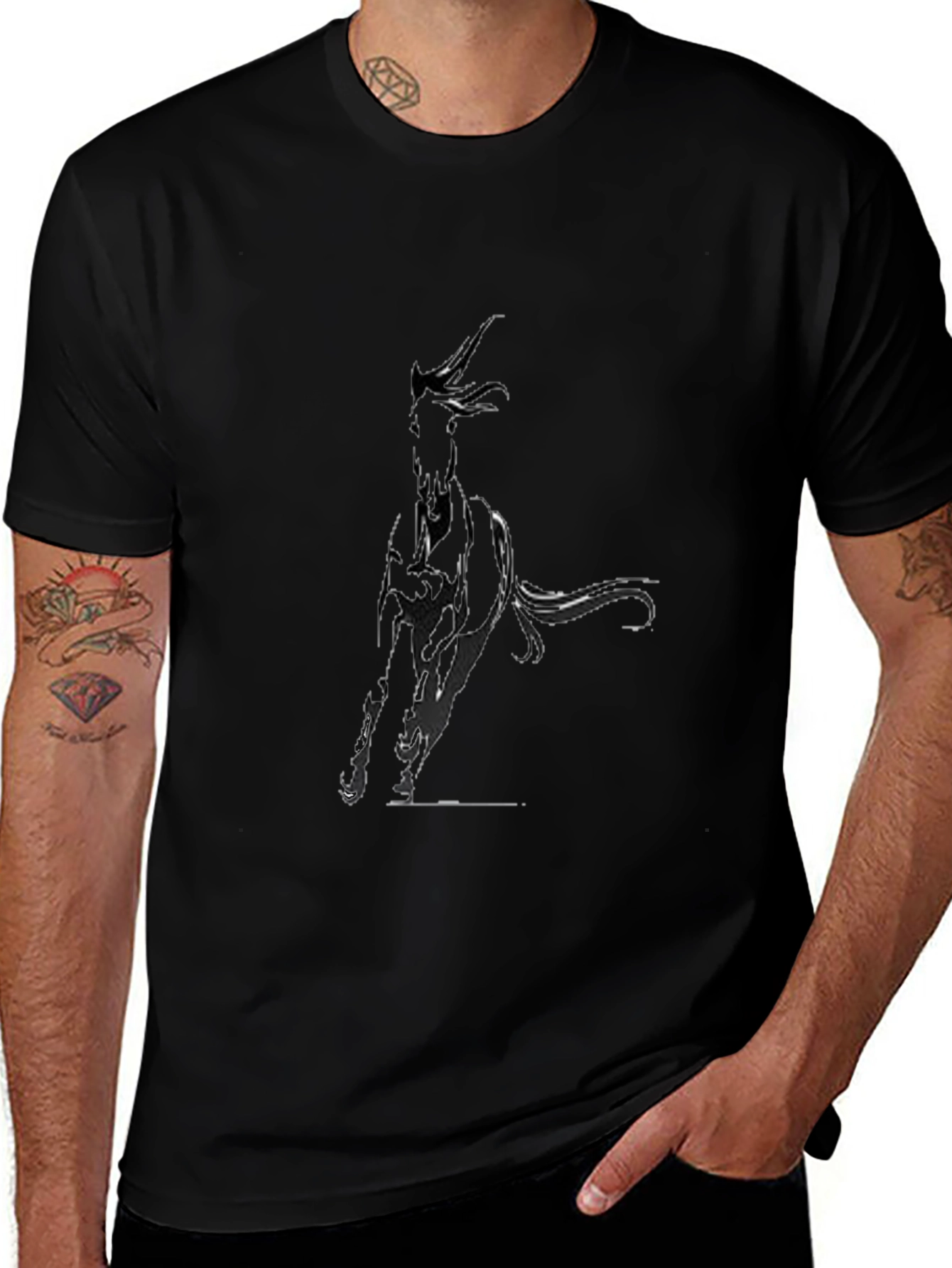 Black T-Shirt with Abstract Dog Design
